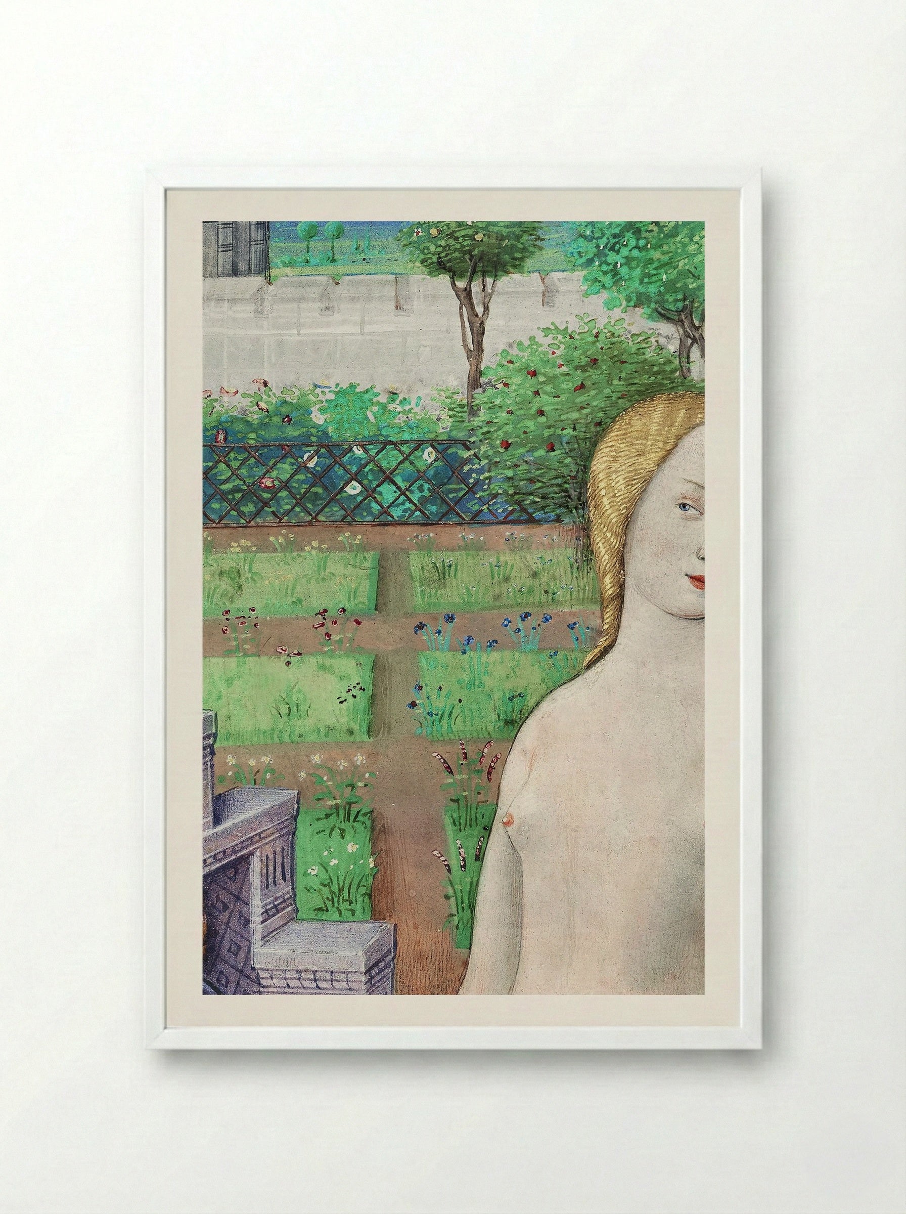 Bathsheba Bathing - Jean Bourdichon - Framed Print White