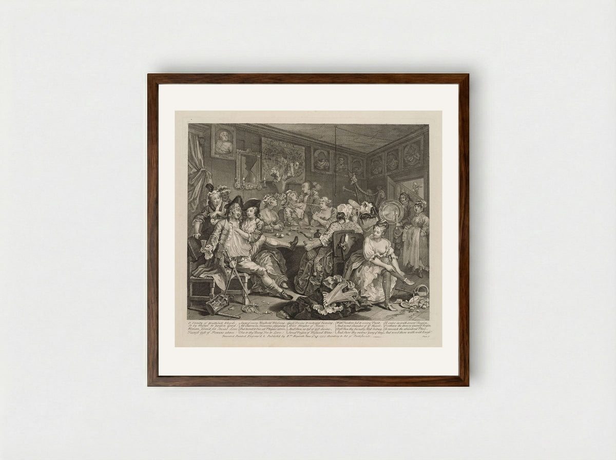 The Rake Attends an Orgy at the Rose Tavern - William Hogarth - Framed Print Dark Wood