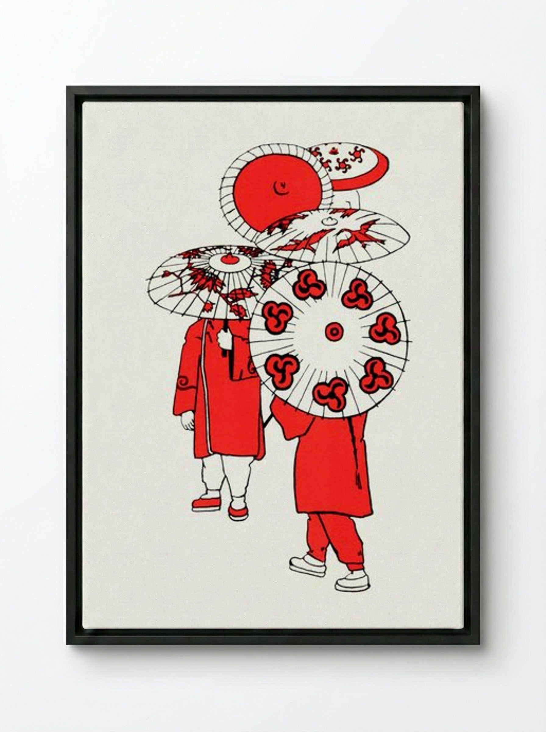 Oriental Umbrellas - Mary Audubon Post - Framed Canvas Black