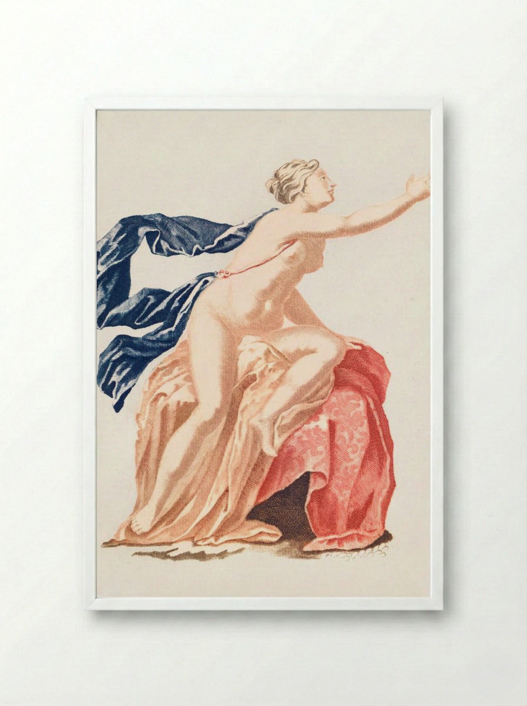 Papaver and Nude Female Figure - Fine Art Print - Framed Print White