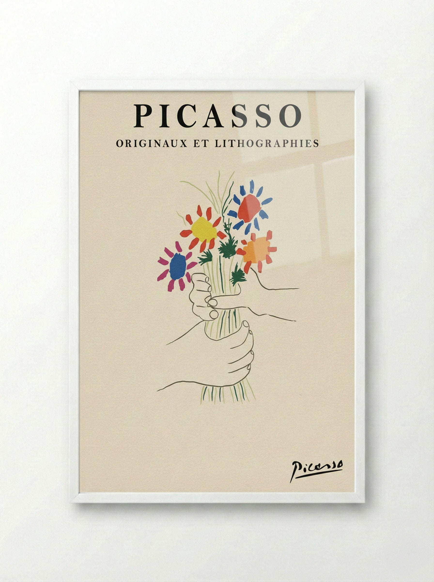 Flowers and Hands - Pablo Picasso - Framed Print White