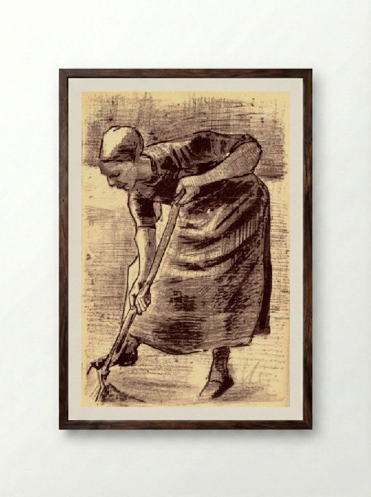 Woman Digging - Vincent van Gogh - Framed Print Dark Wood