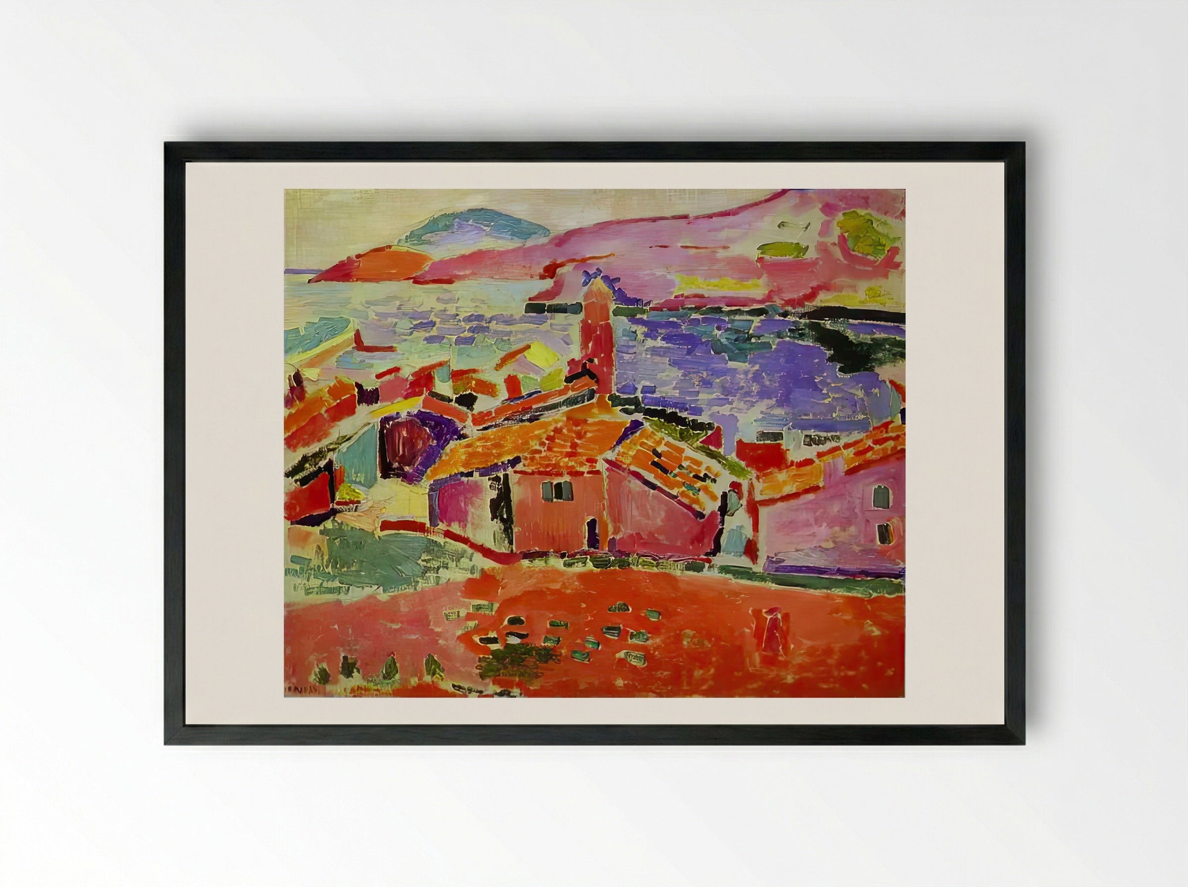 View of Collioure by Henri Matisse – Fauvist Seaside Landscape Print - Framed Print Black