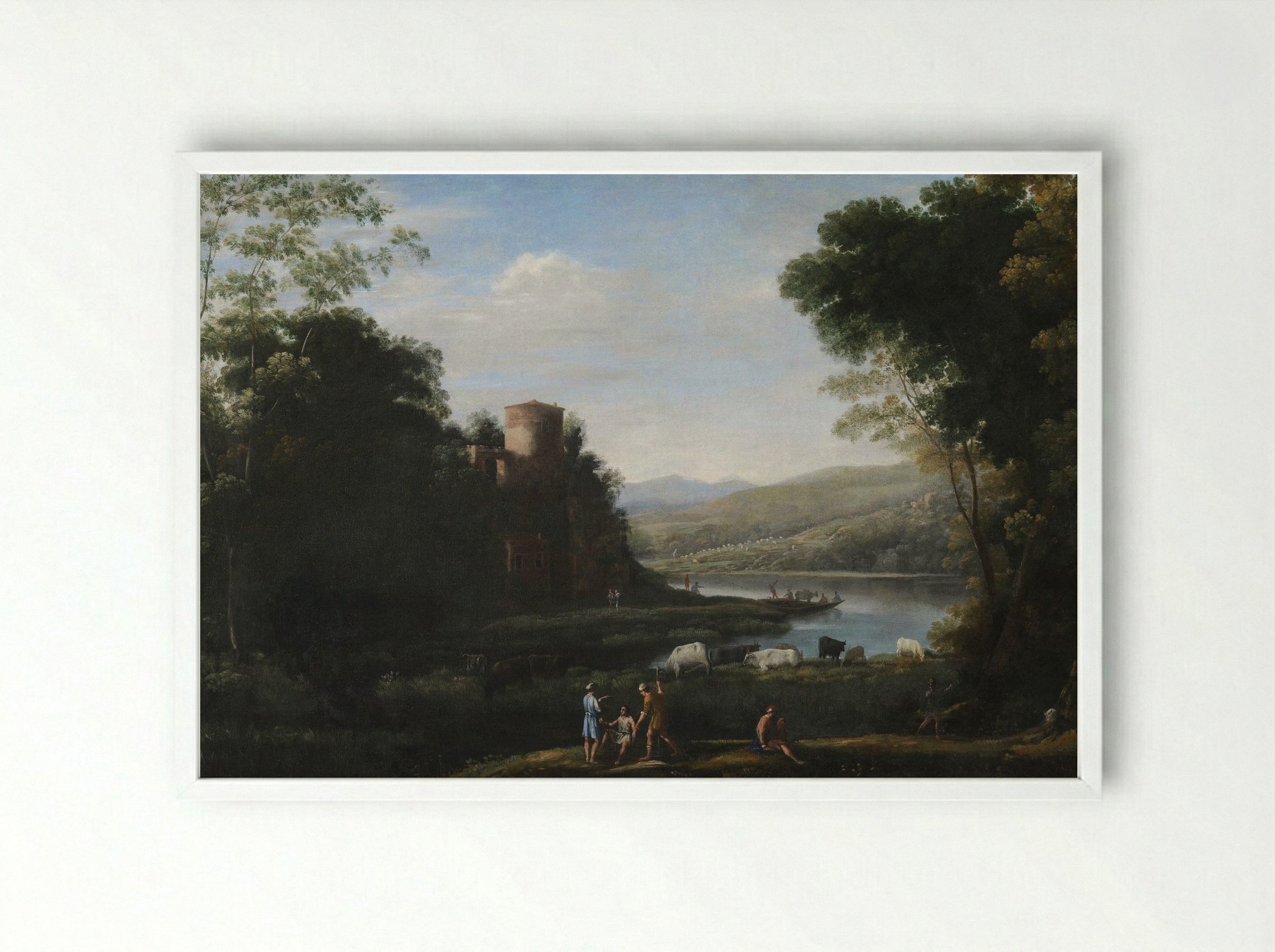 Pastoral Landscape with the Ponte Molle - Claude Lorrain - Framed Print White