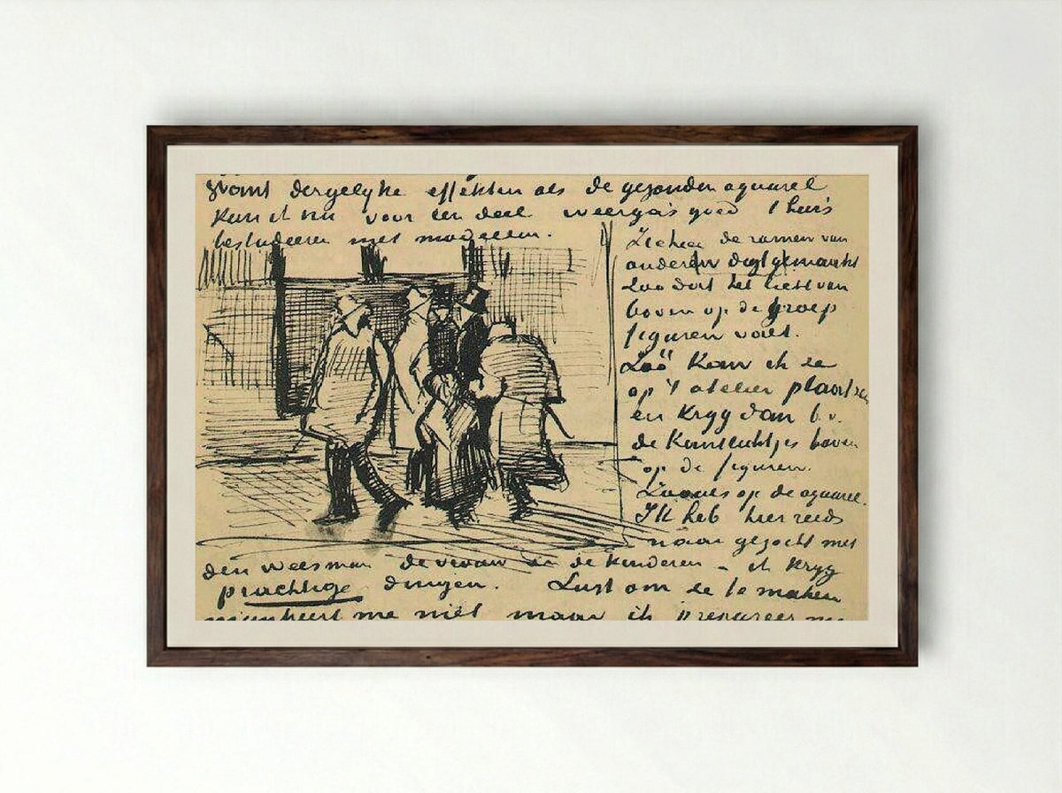 People in the Studio (Letter Sketch) - Vincent van Gogh - Framed Print Dark Wood