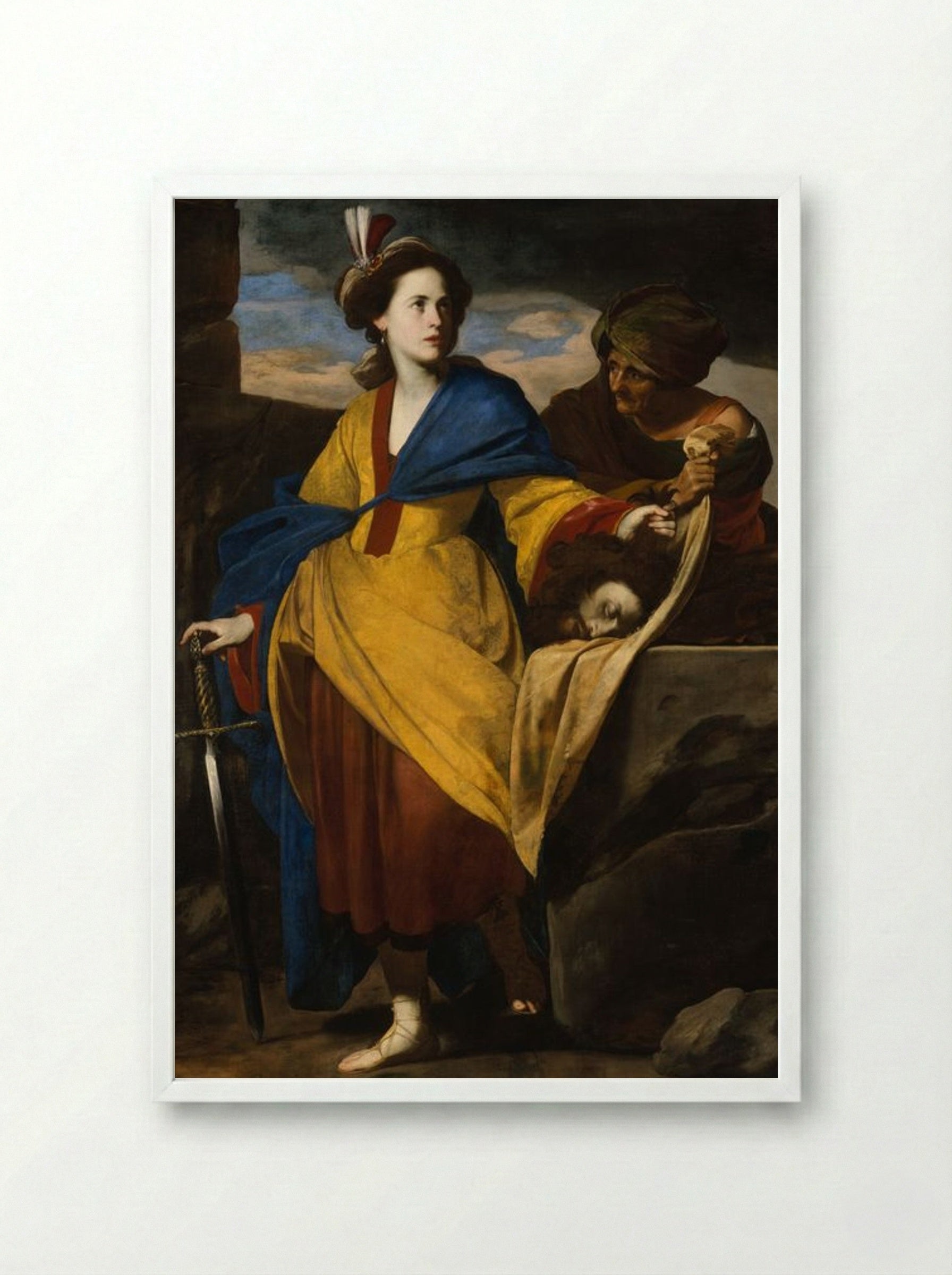 Judith with the Head of Holofernes - Massimo Stanzione - Framed Print White