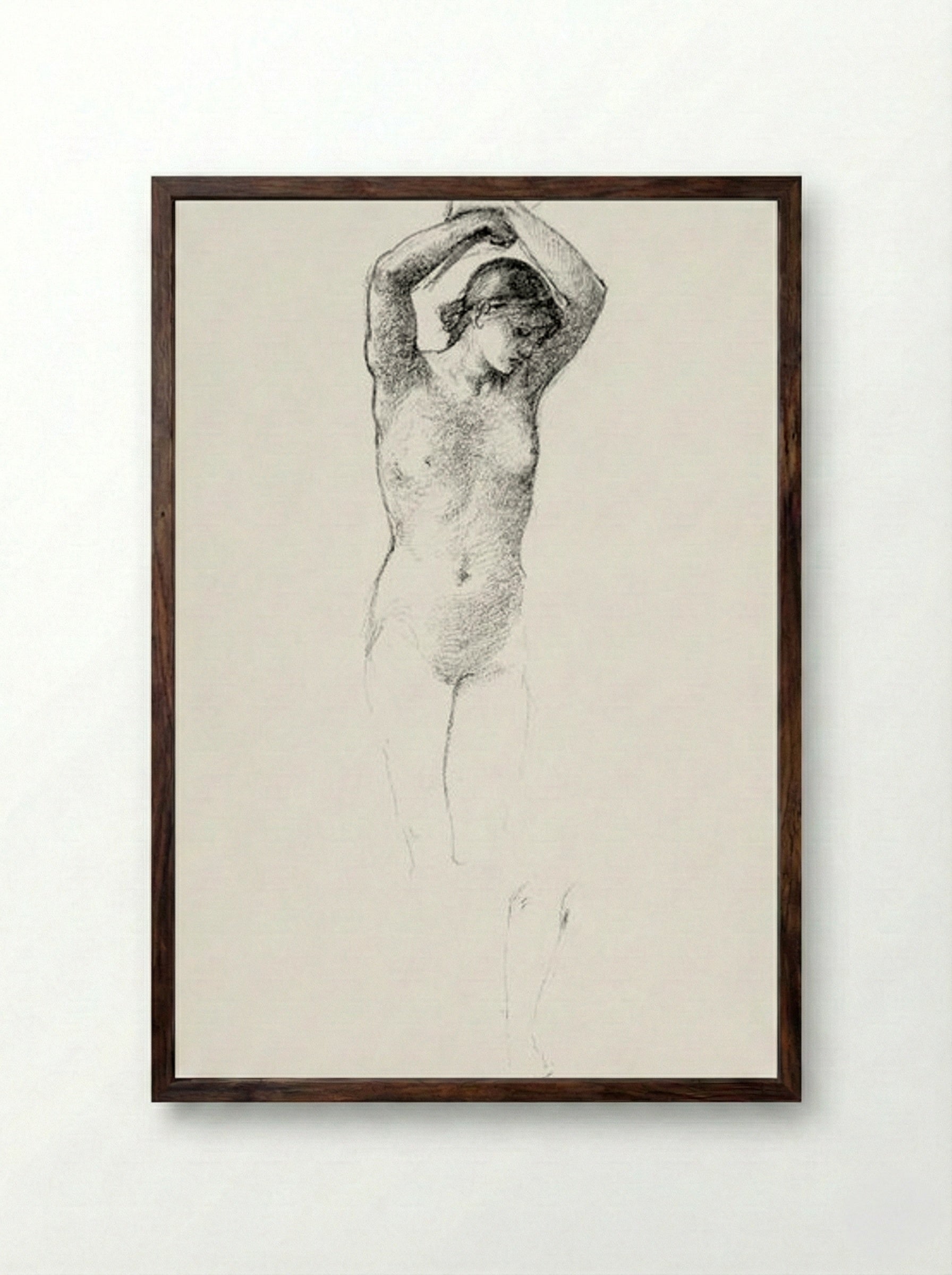 Standing Female Nude with Arms Raised - Edward Burne-Jones - Framed Print Dark Wood