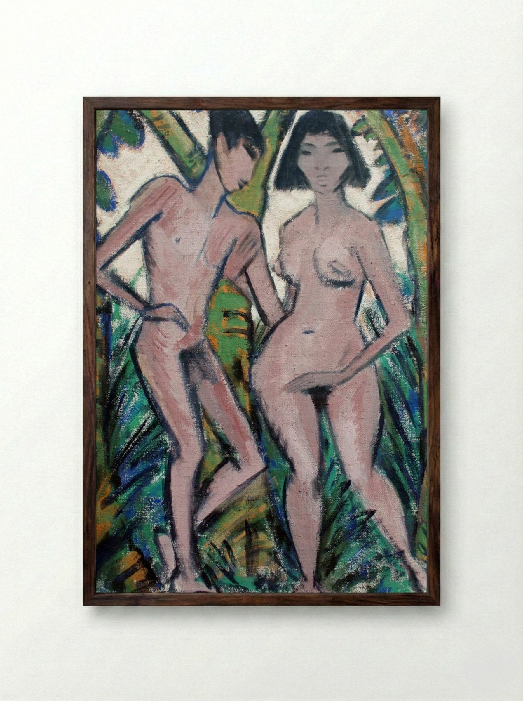 Adam and Eve - Otto Mueller - Framed Print Dark Wood