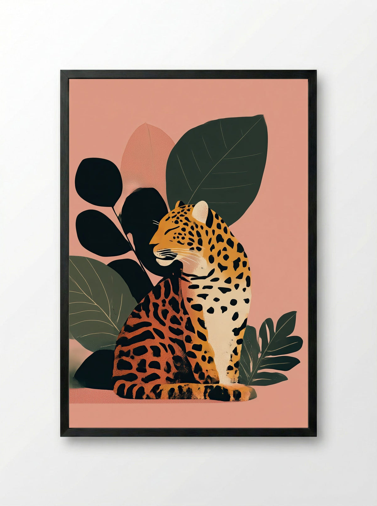 Still Jungle Leopard Minimalist Art Print - Framed Print Black