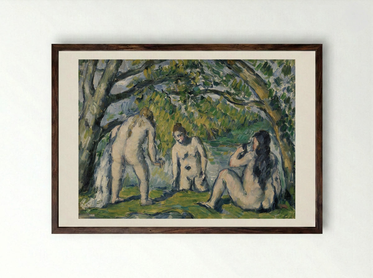 Three Bathers (Trois baigneuses) - Paul Cézanne - Framed Print Dark Wood