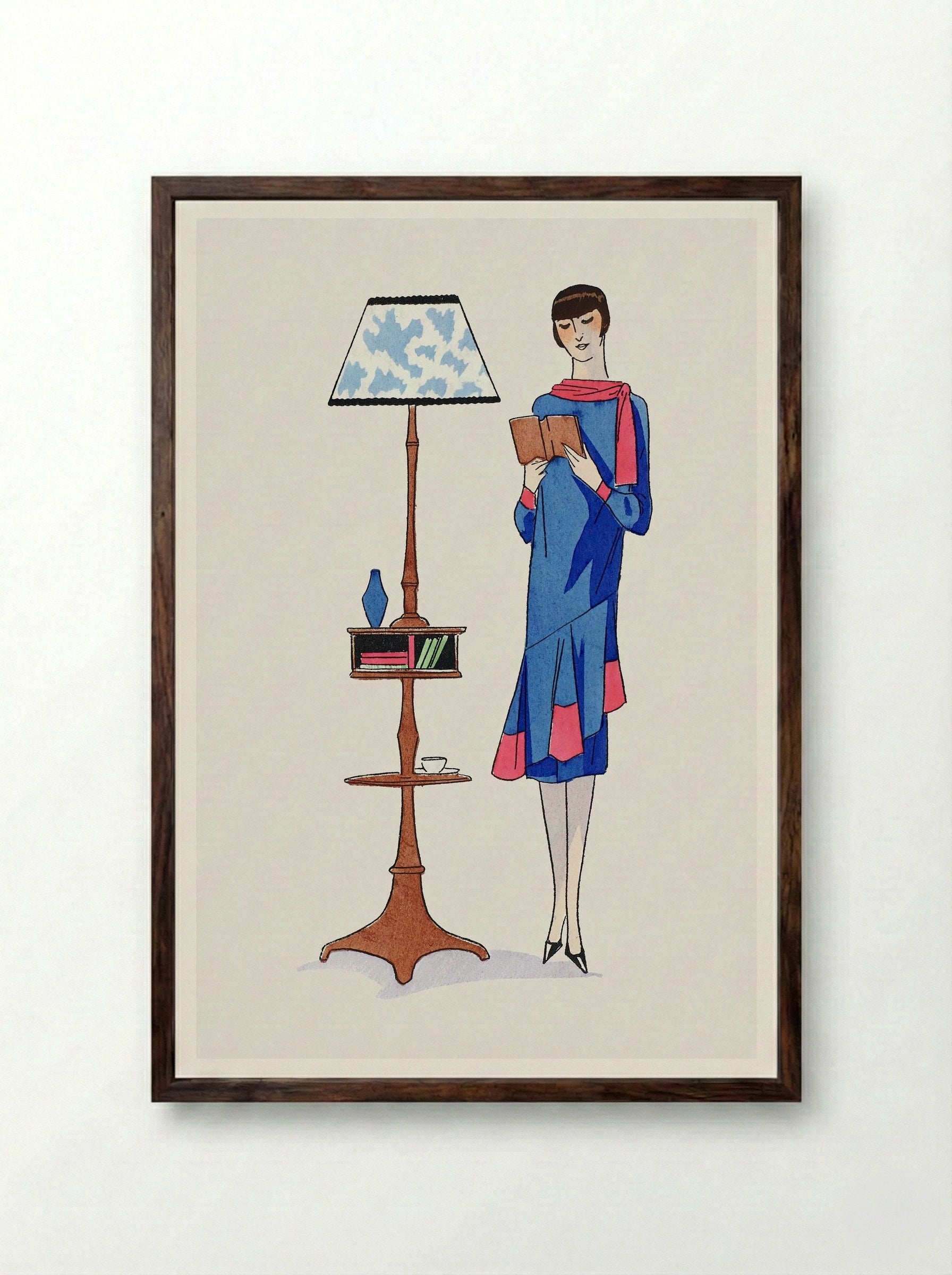 Afternoon Dress Topped with Pink Crepe - Gustav Beer - Framed Print Dark Wood
