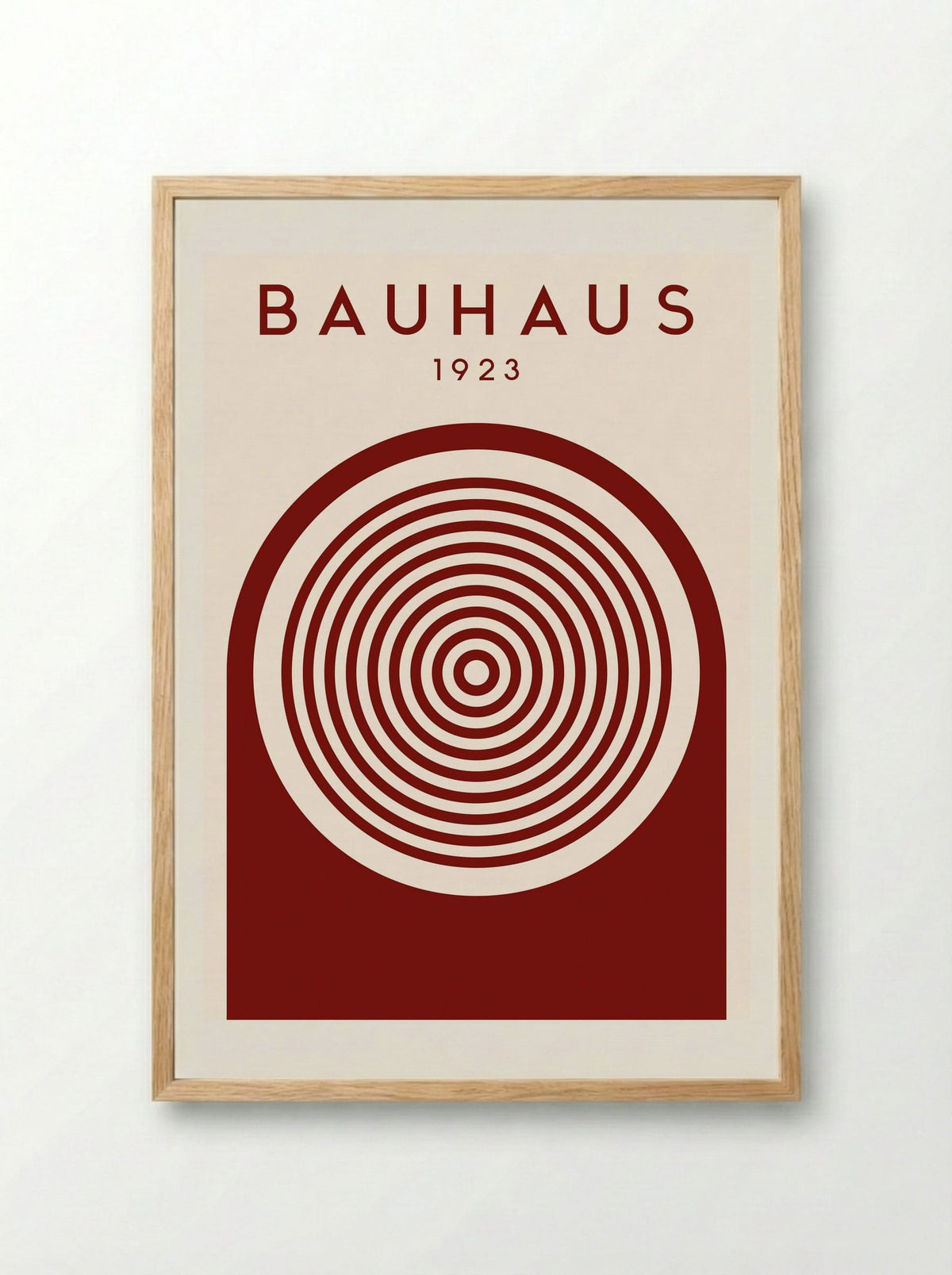 Bauhaus 1923 Concentric Circles – Deep Red Print - Framed Print Wood