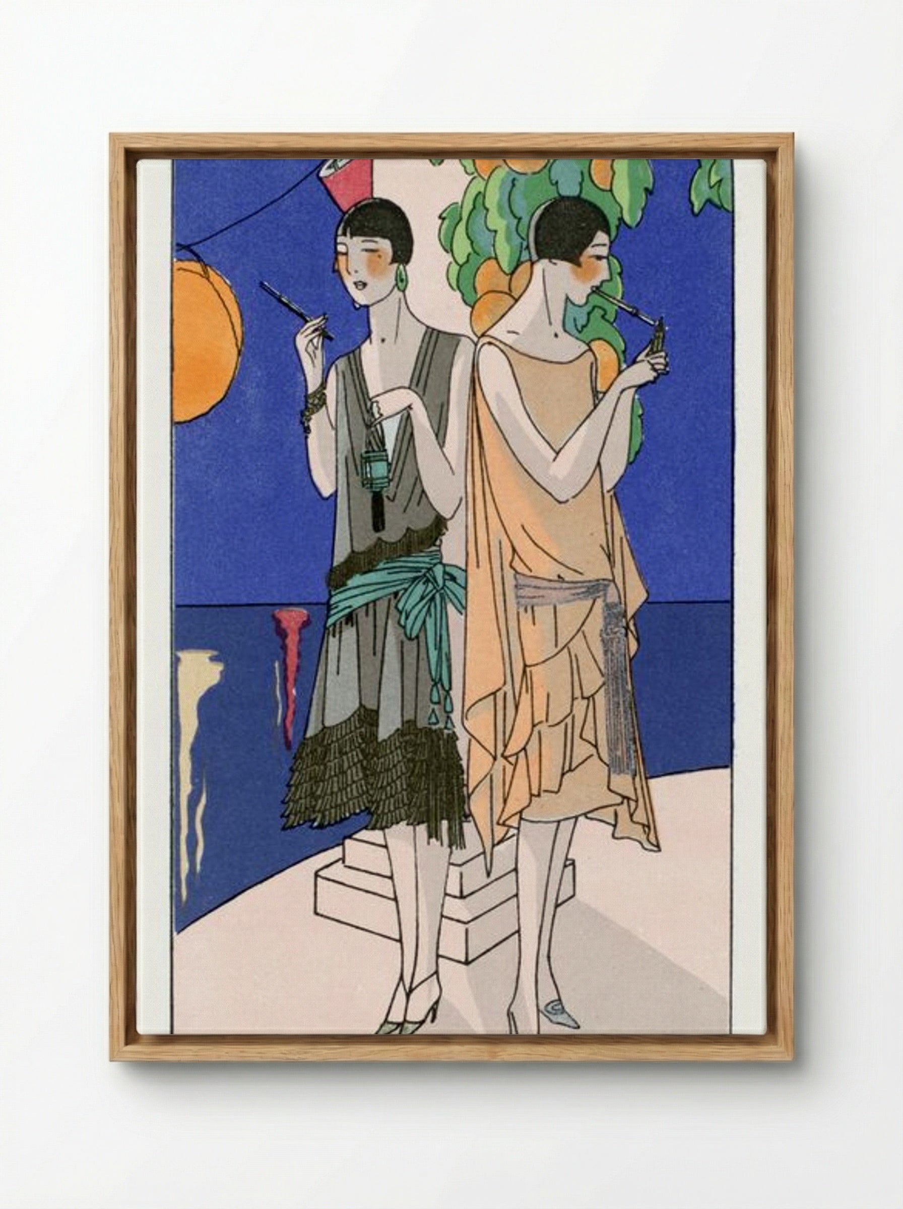 Two Young Women Smoking Cigarettes - Premet and George Doeuillet - Framed Canvas Wood