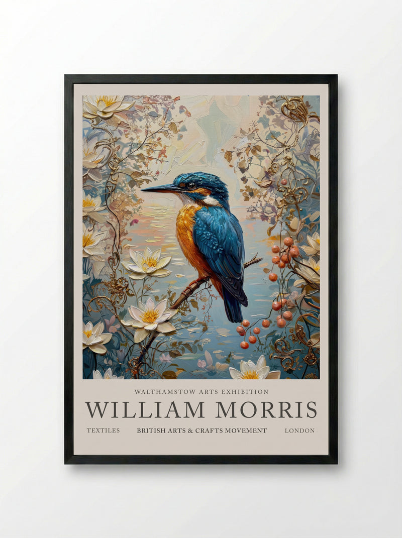 Kingfisher Calm - William Morris - Framed Print Black