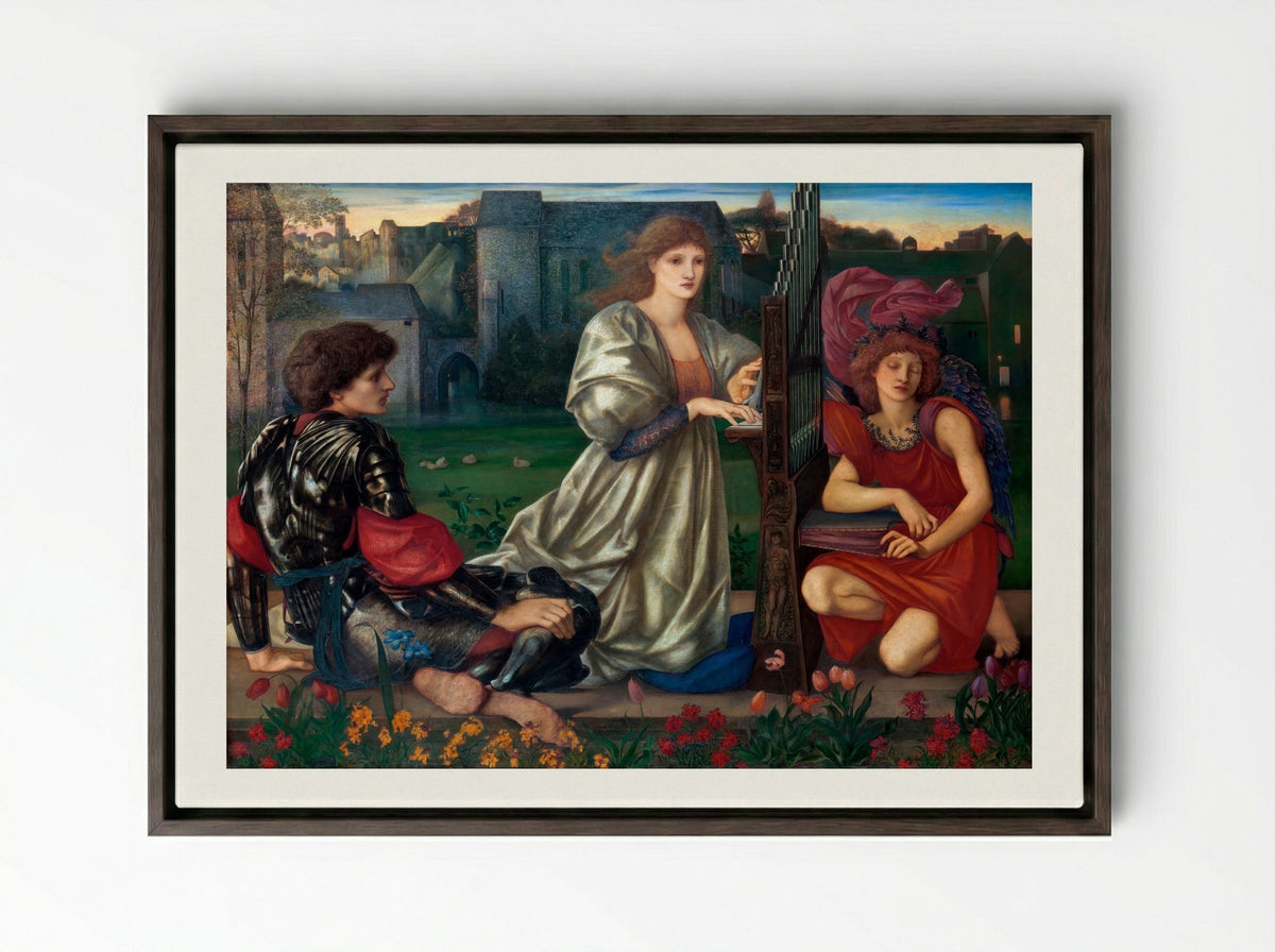 The Love Song - Edward Burne-Jones - Framed Canvas Dark Wood