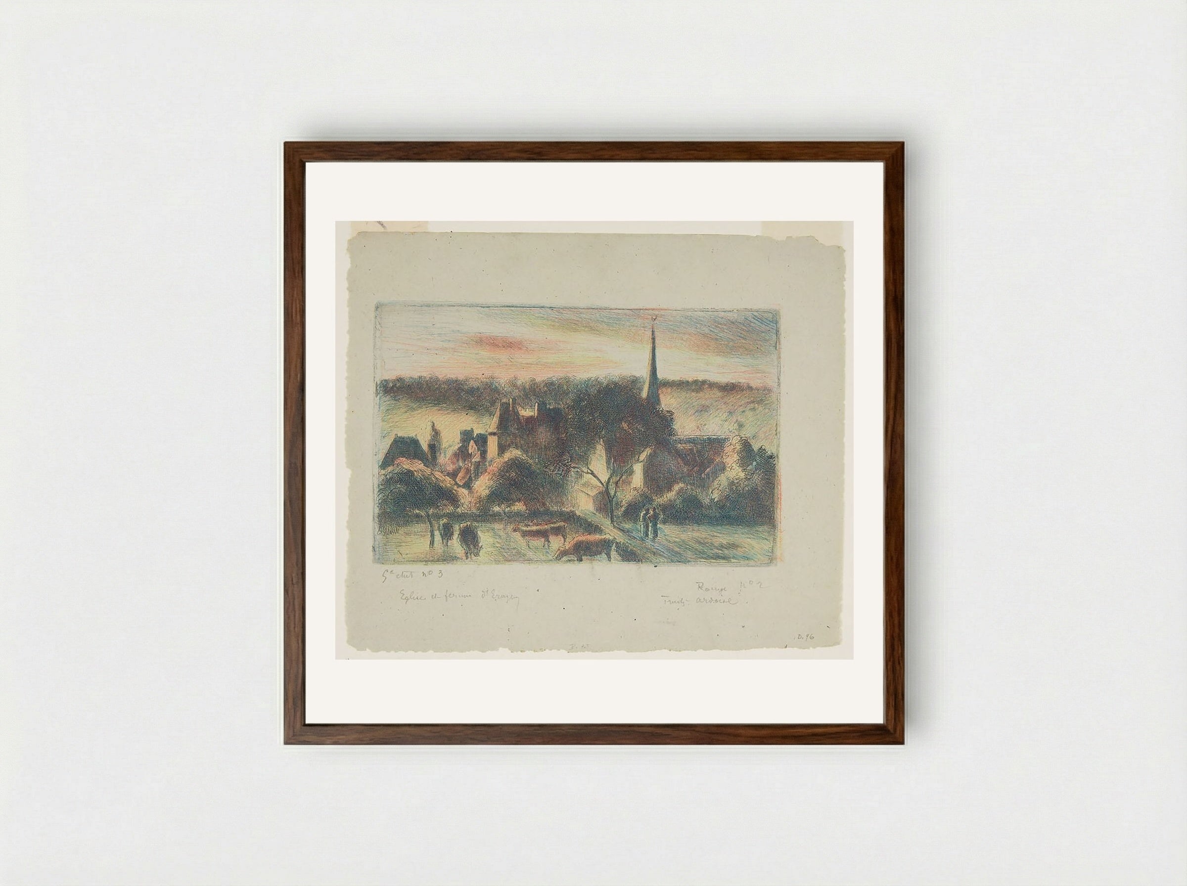 Church and Farm at Eragny - Camille Pissarro - Framed Print Dark Wood