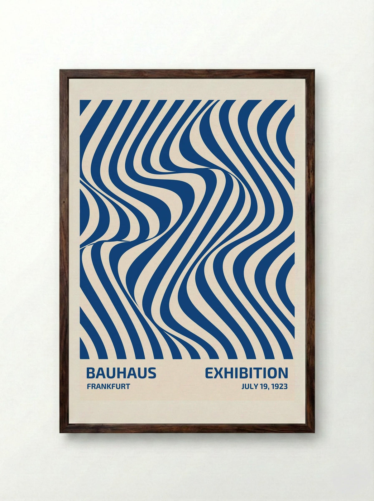 Bauhaus Optical Waves – Blue Edition (1923) - Framed Print Dark Wood