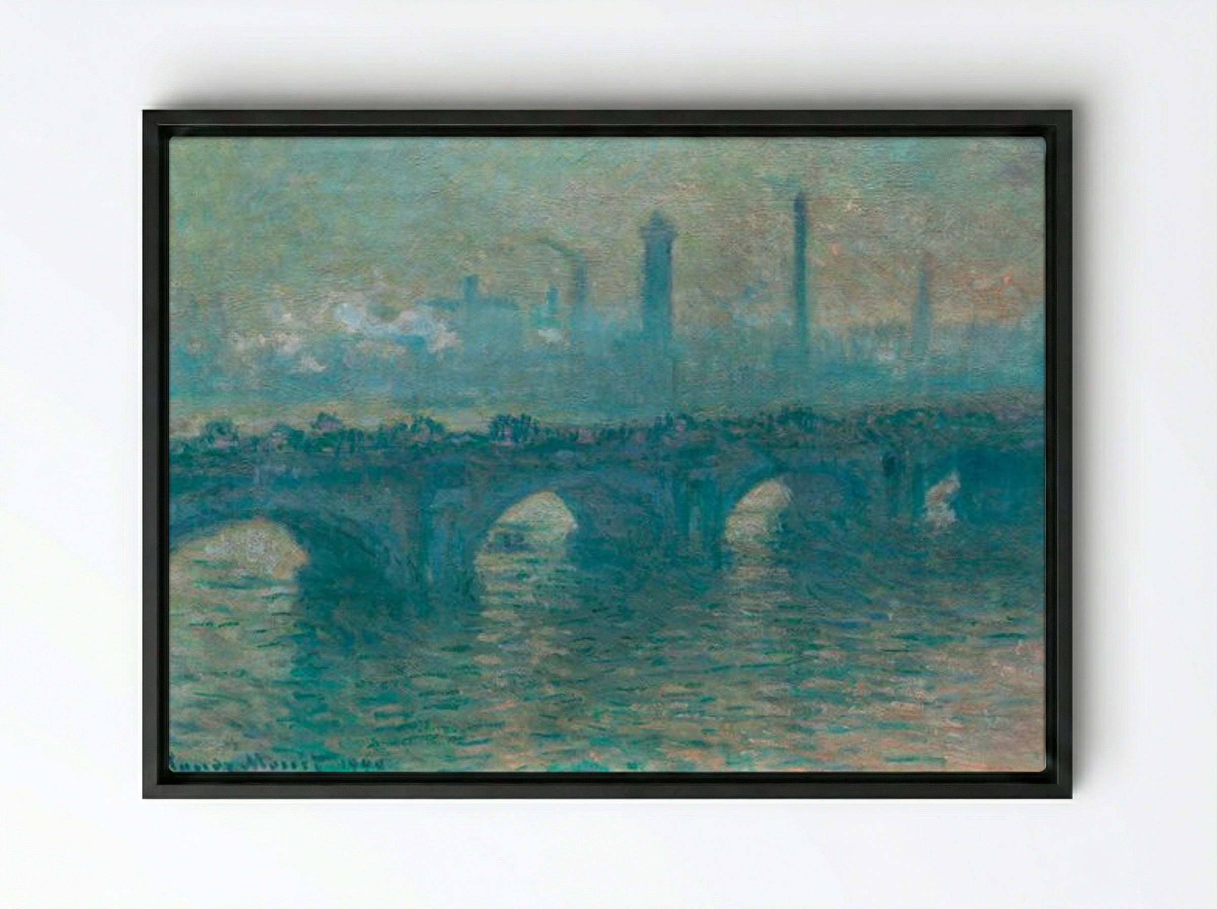 Waterloo Bridge, Grey Weather - Claude Monet - Framed Canvas Black