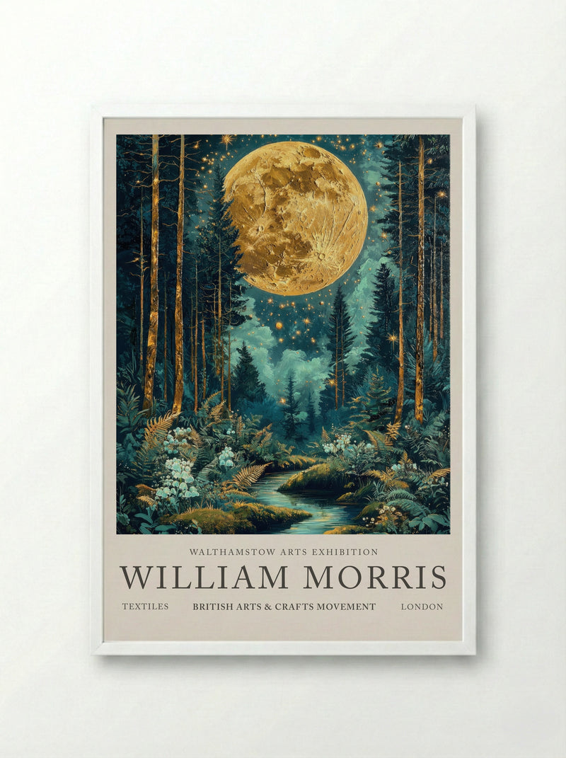 Moonlit Forest - William Morris - Framed Print White