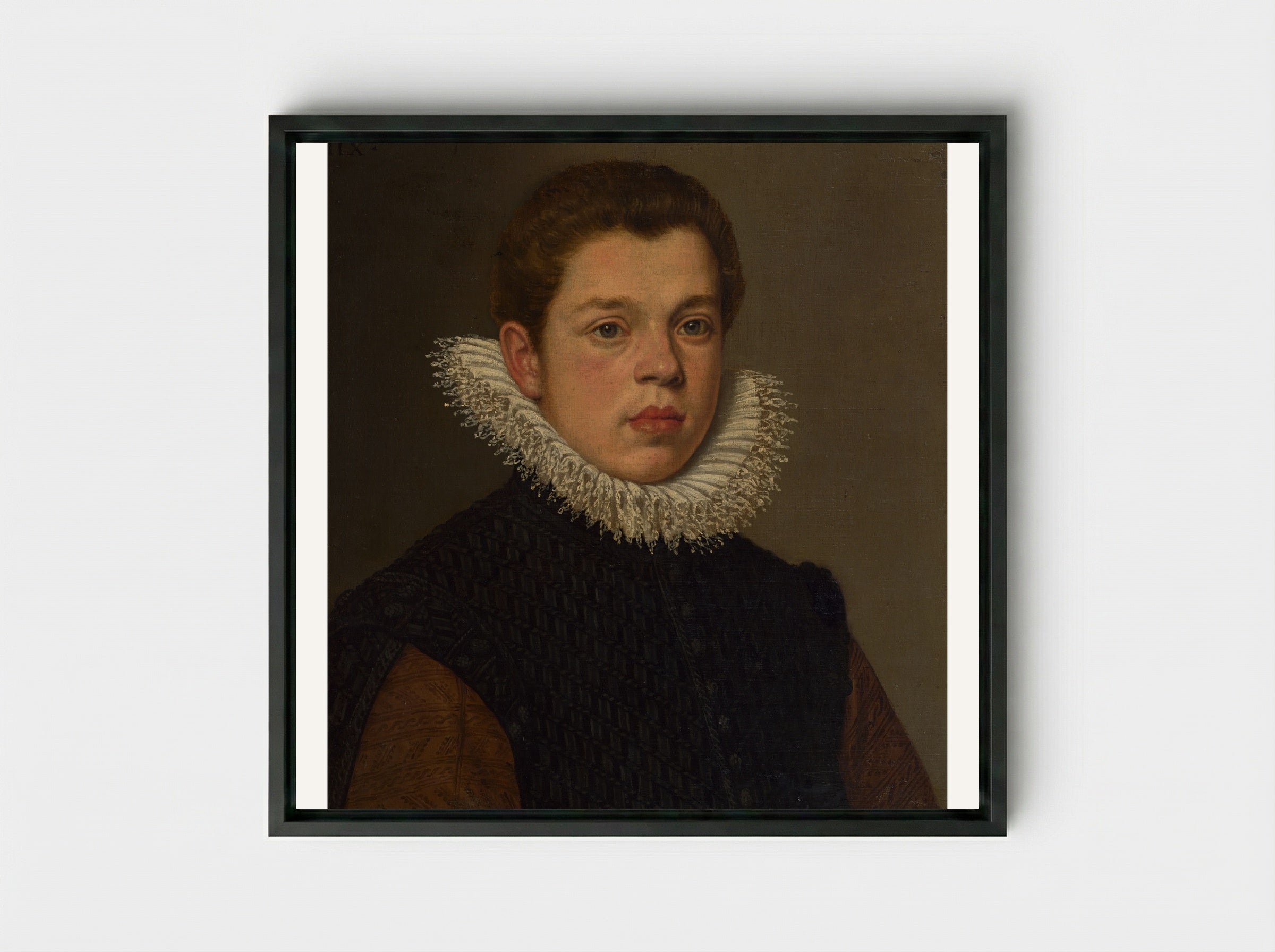 Portrait of a Young Man with a White Ruff Collar - Sofonisba Anguissola - Framed Canvas Black