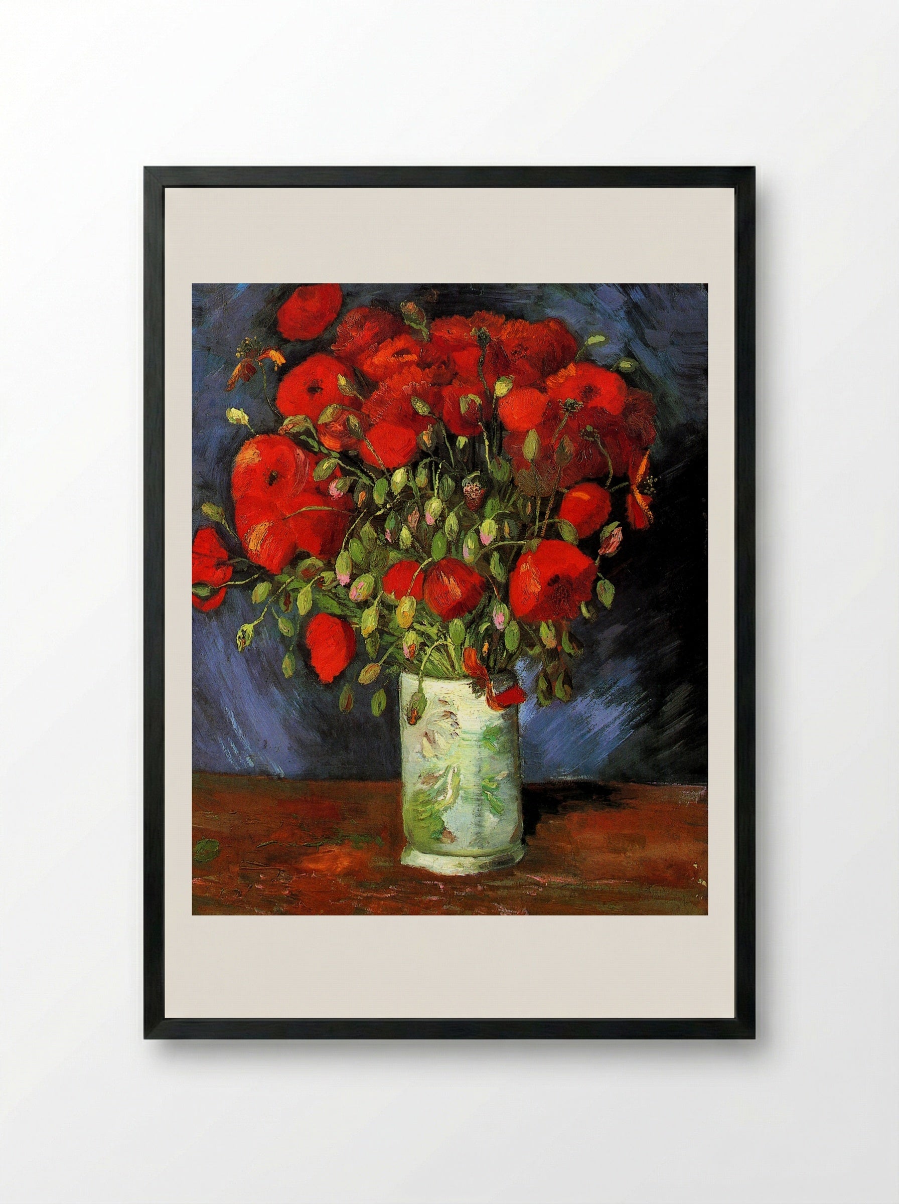 Vase with Red Poppies - Vincent van Gogh - Framed Print Black