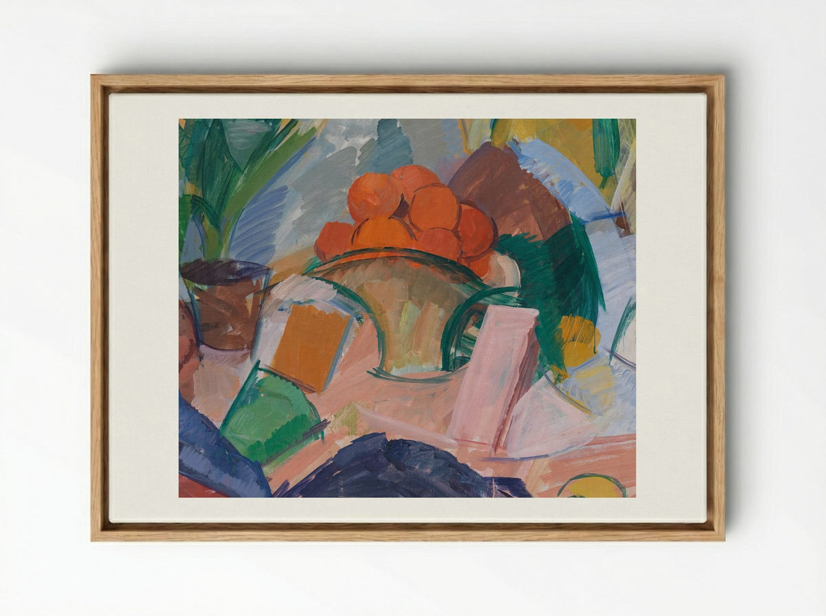 Still Life with Oranges in a Basket - Edvard Weie - Framed Canvas Wood