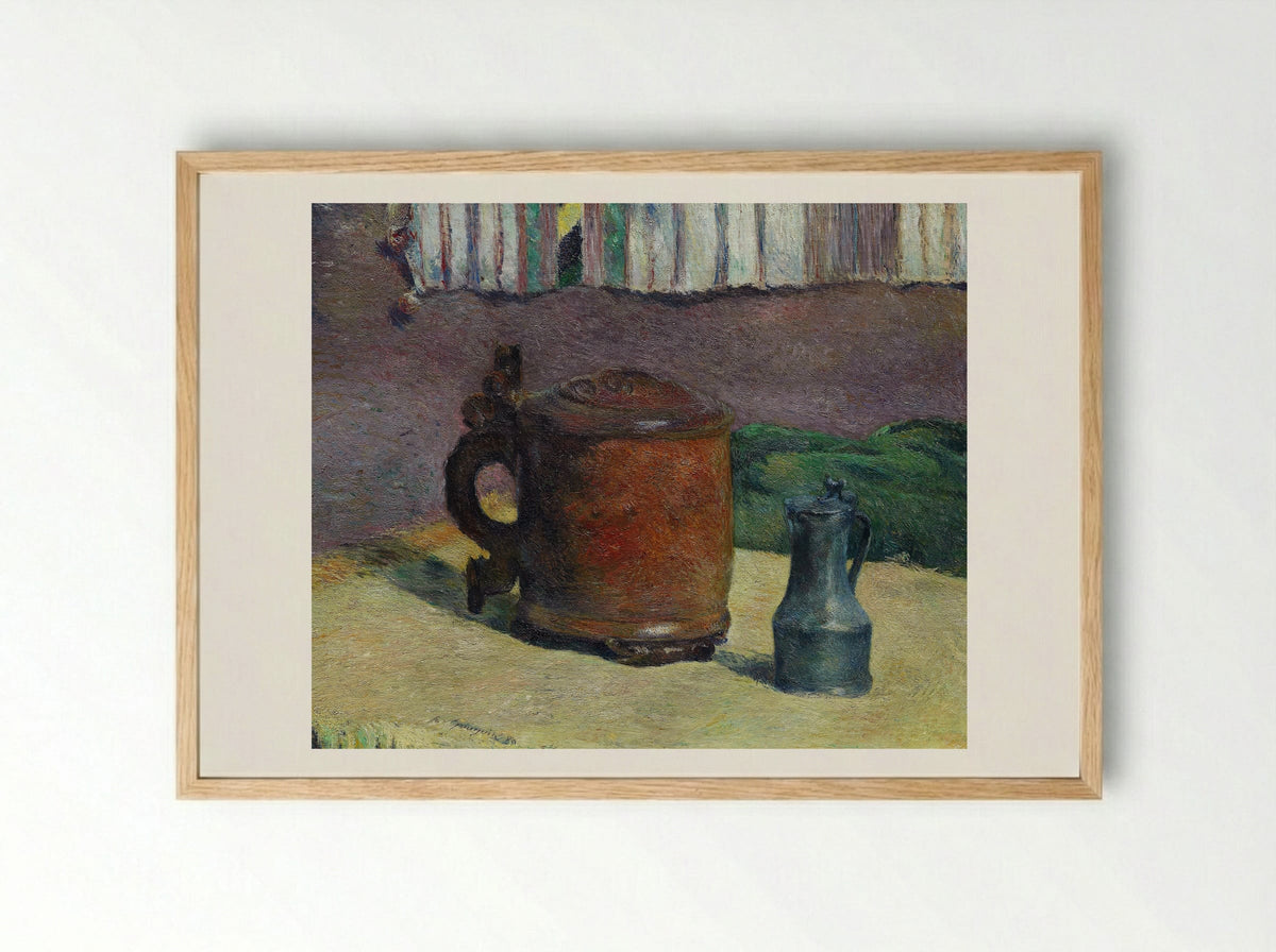 Still Life with Wood Tankard and Metal Pitcher - Paul Gauguin - Framed Print Wood