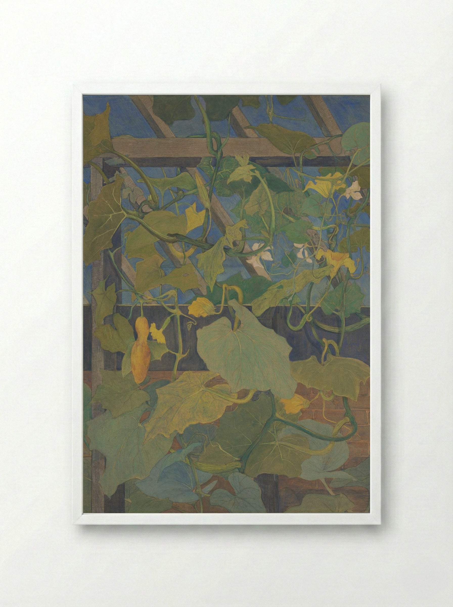 Greenhouse with Ornamental Gourds - Theo van Hoytema - Framed Print White