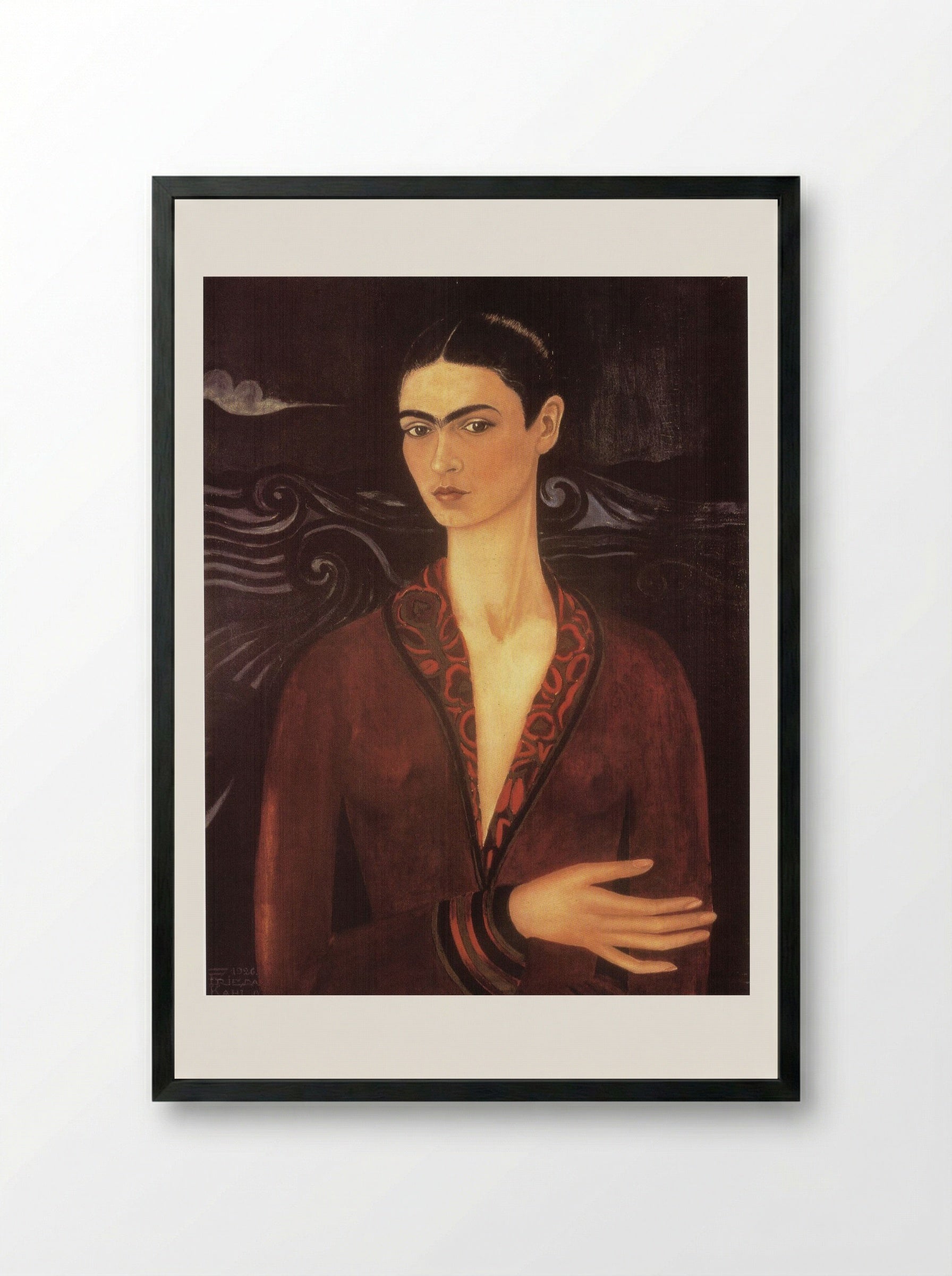 Self-Portrait in a Velvet Dress - Frida Kahlo - Framed Print Black