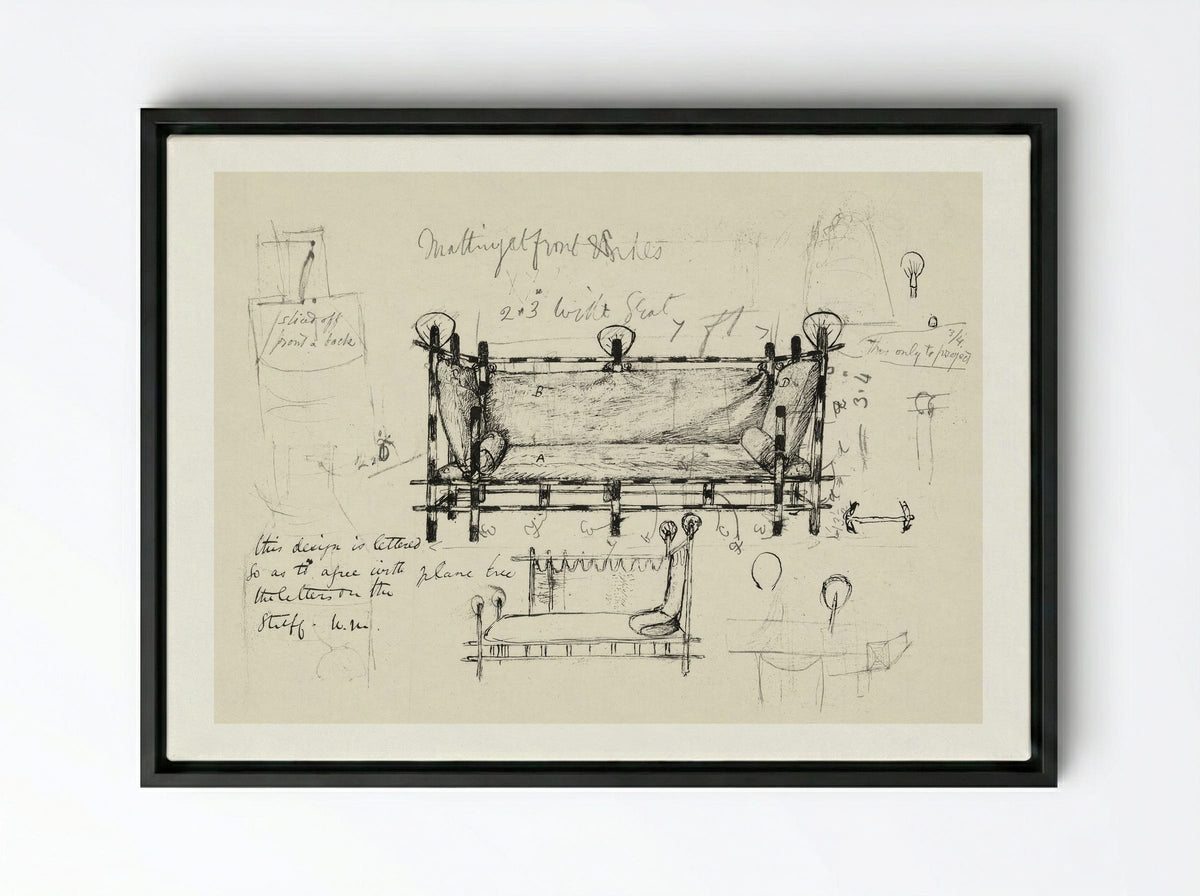 Two Designs for a Sofa - William Morris - Framed Canvas Black