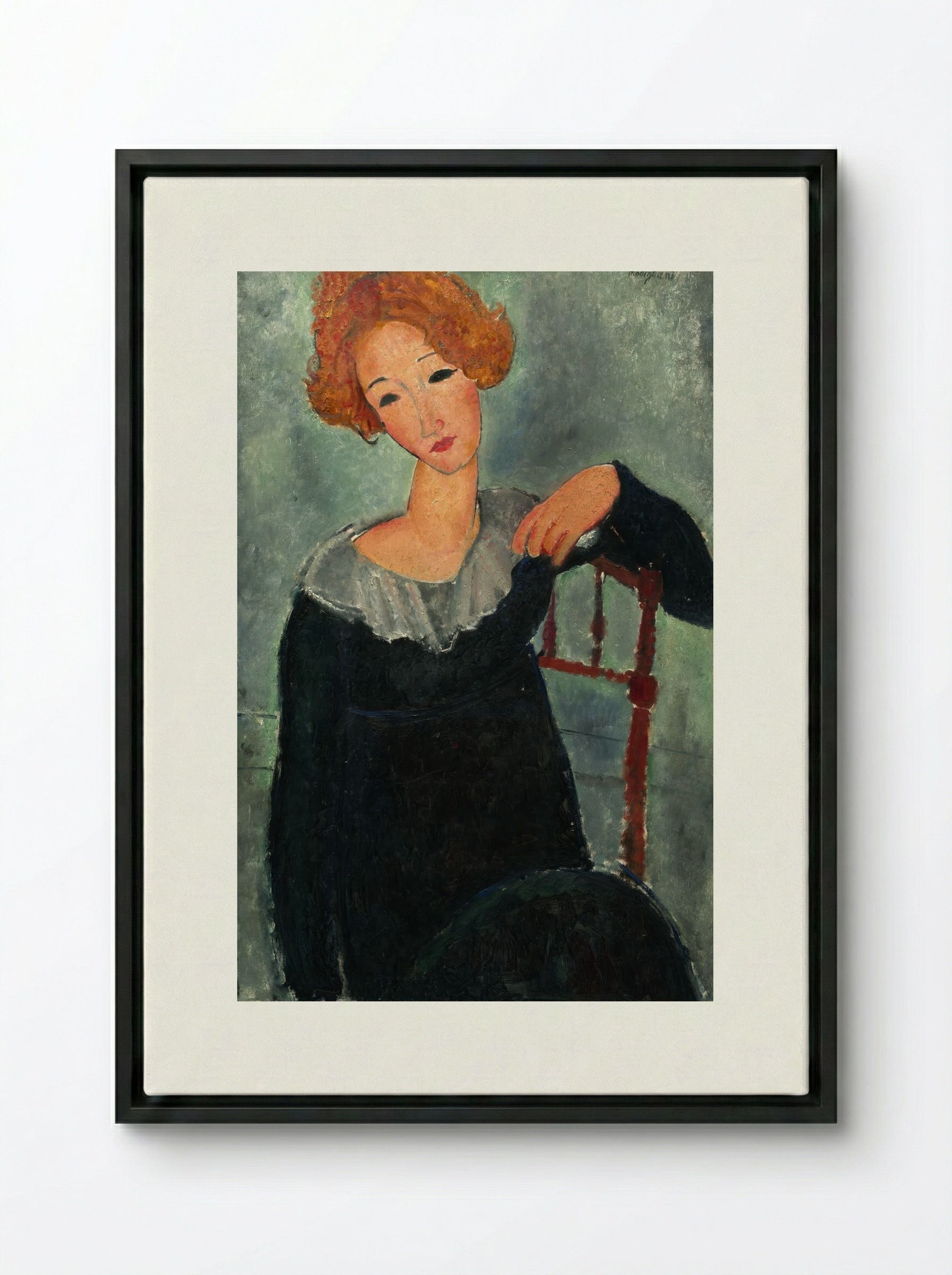 Woman with Red Hair - Amedeo Modigliani - Framed Canvas Black