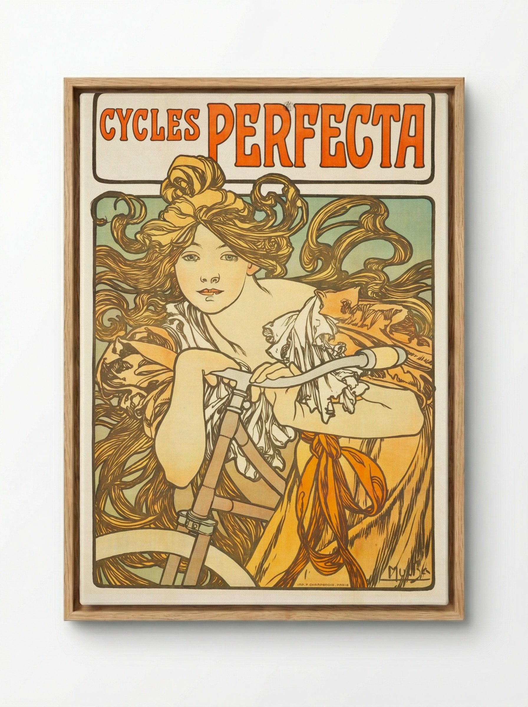 Cycles Perfecta - Alphonse Mucha - Framed Canvas Wood
