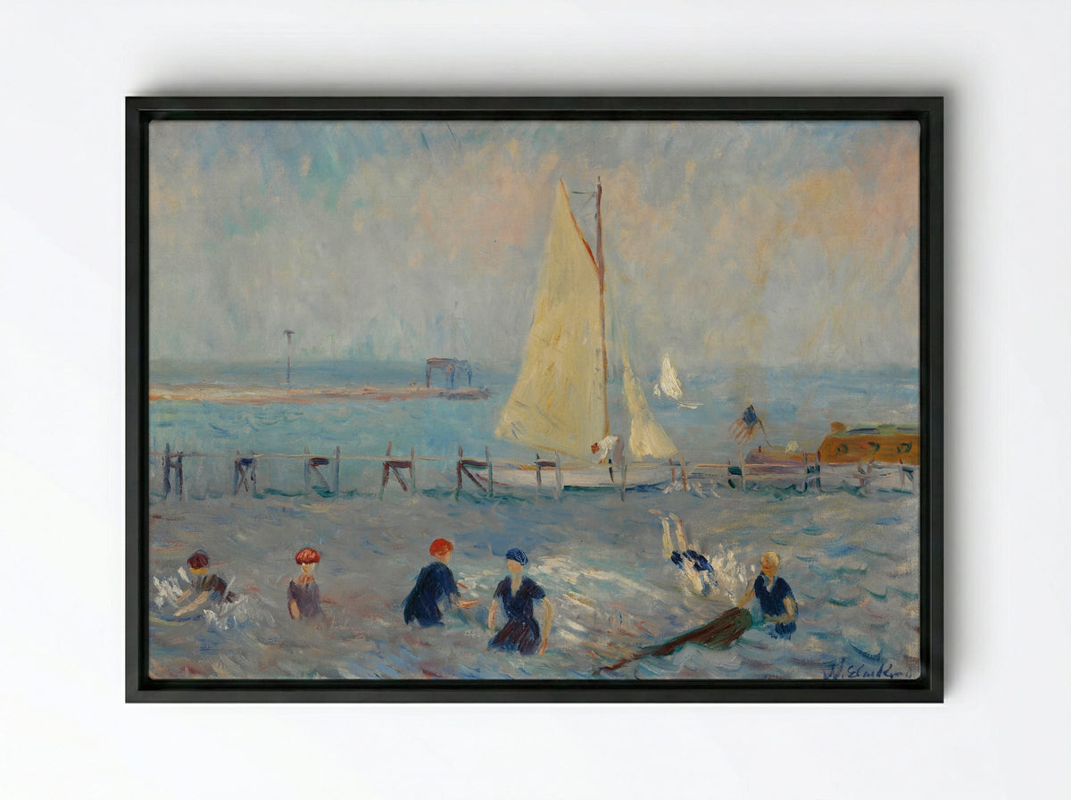 Seascape with Six Bathers, Bellport - William James Glackens - Framed Canvas Black
