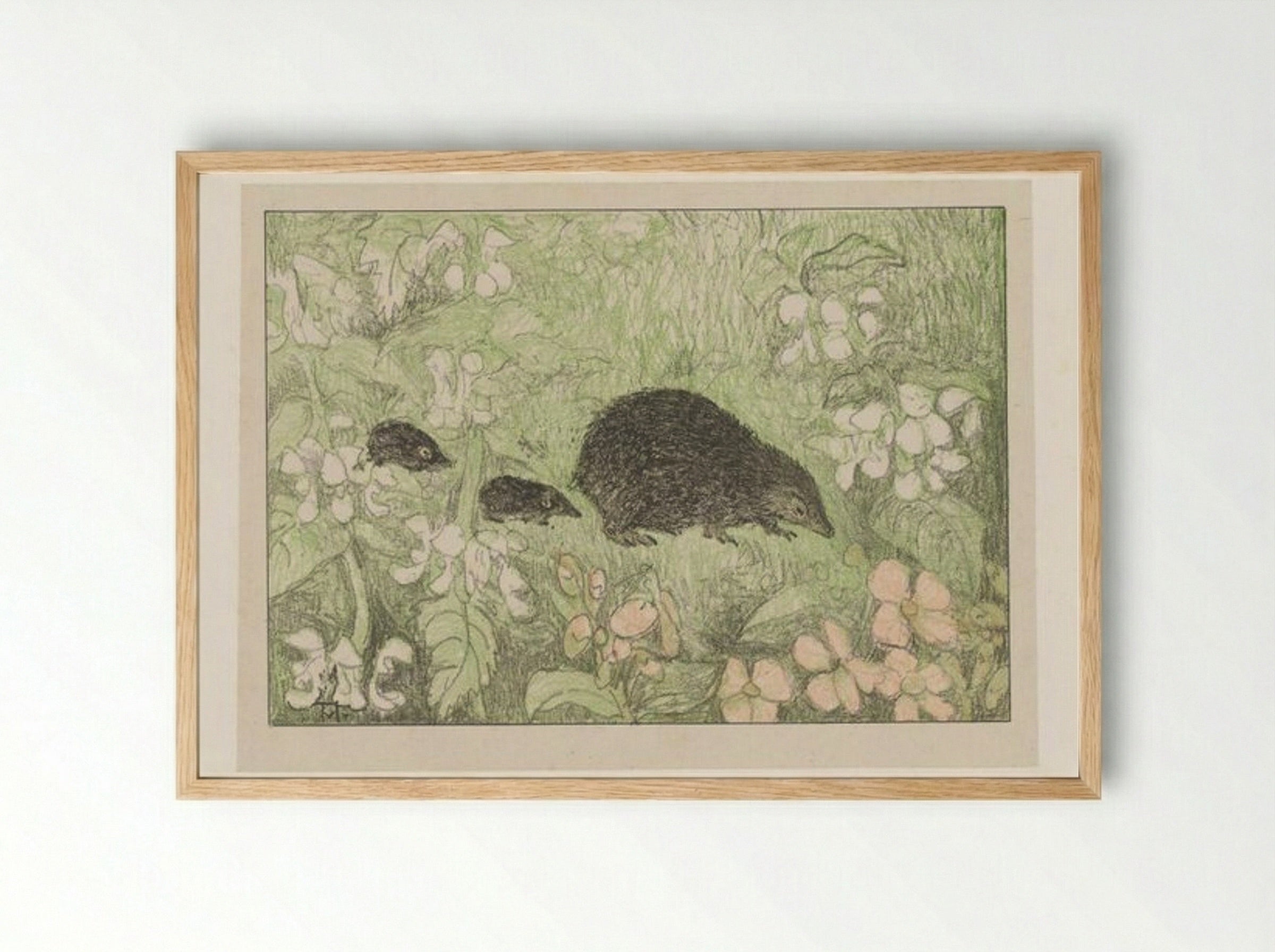 Hedgehog with Young - Theo van Hoytema - Framed Print Wood