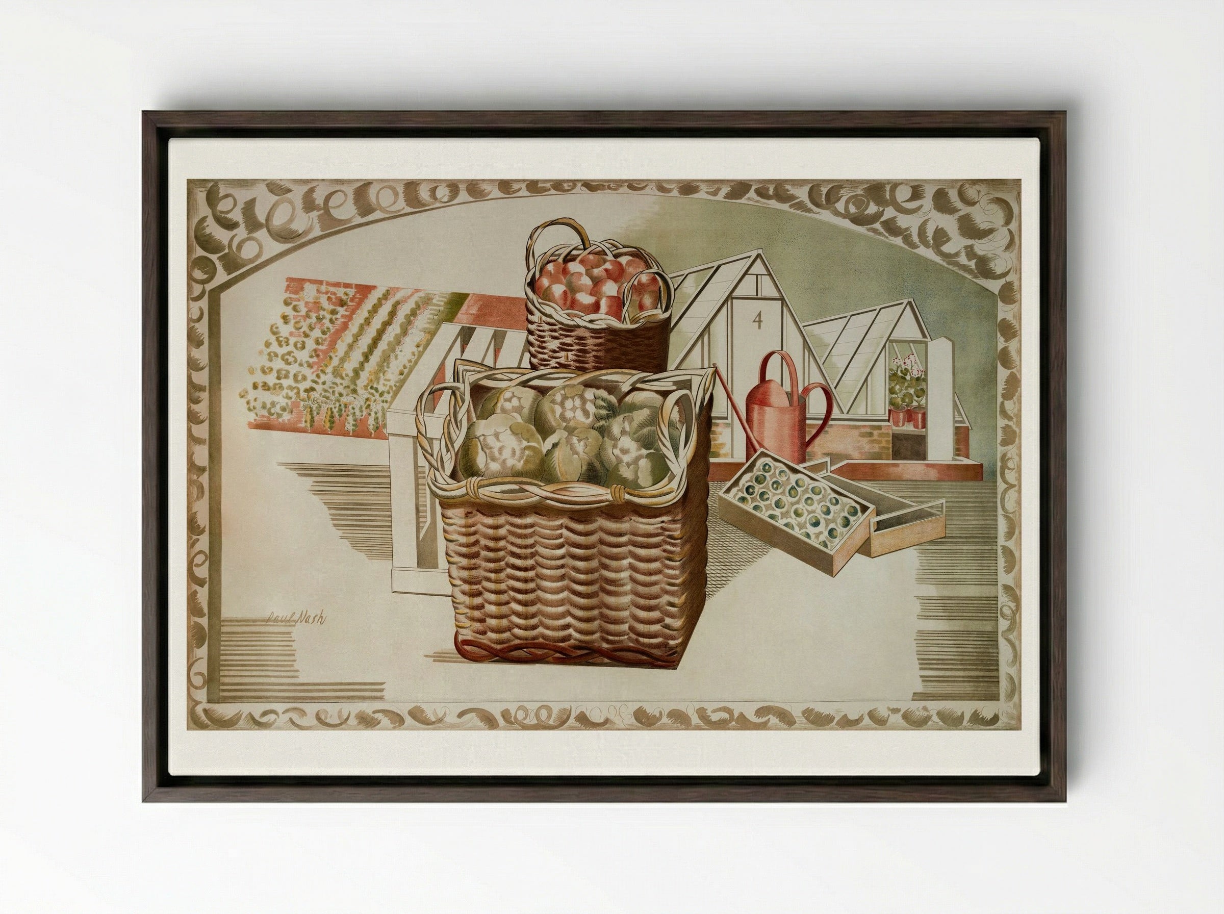Fruit Gardens and Orchard - Paul Nash - Framed Canvas Dark Wood
