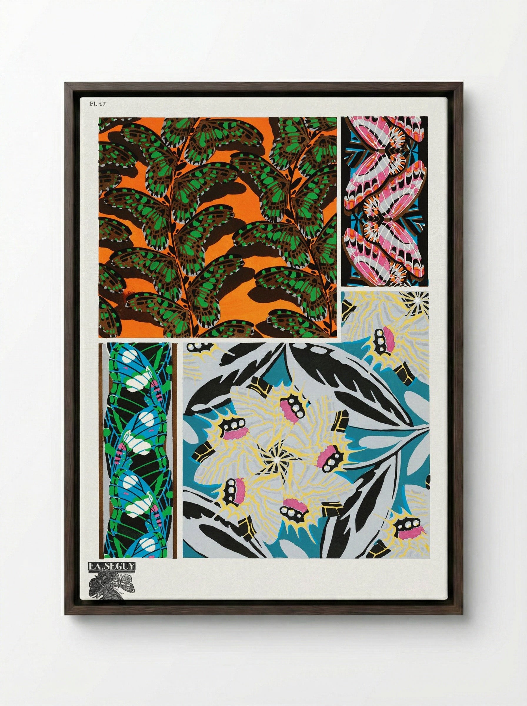 Butterflies Pattern Plate 17 - Émile-Allain Séguy - Framed Canvas Dark Wood