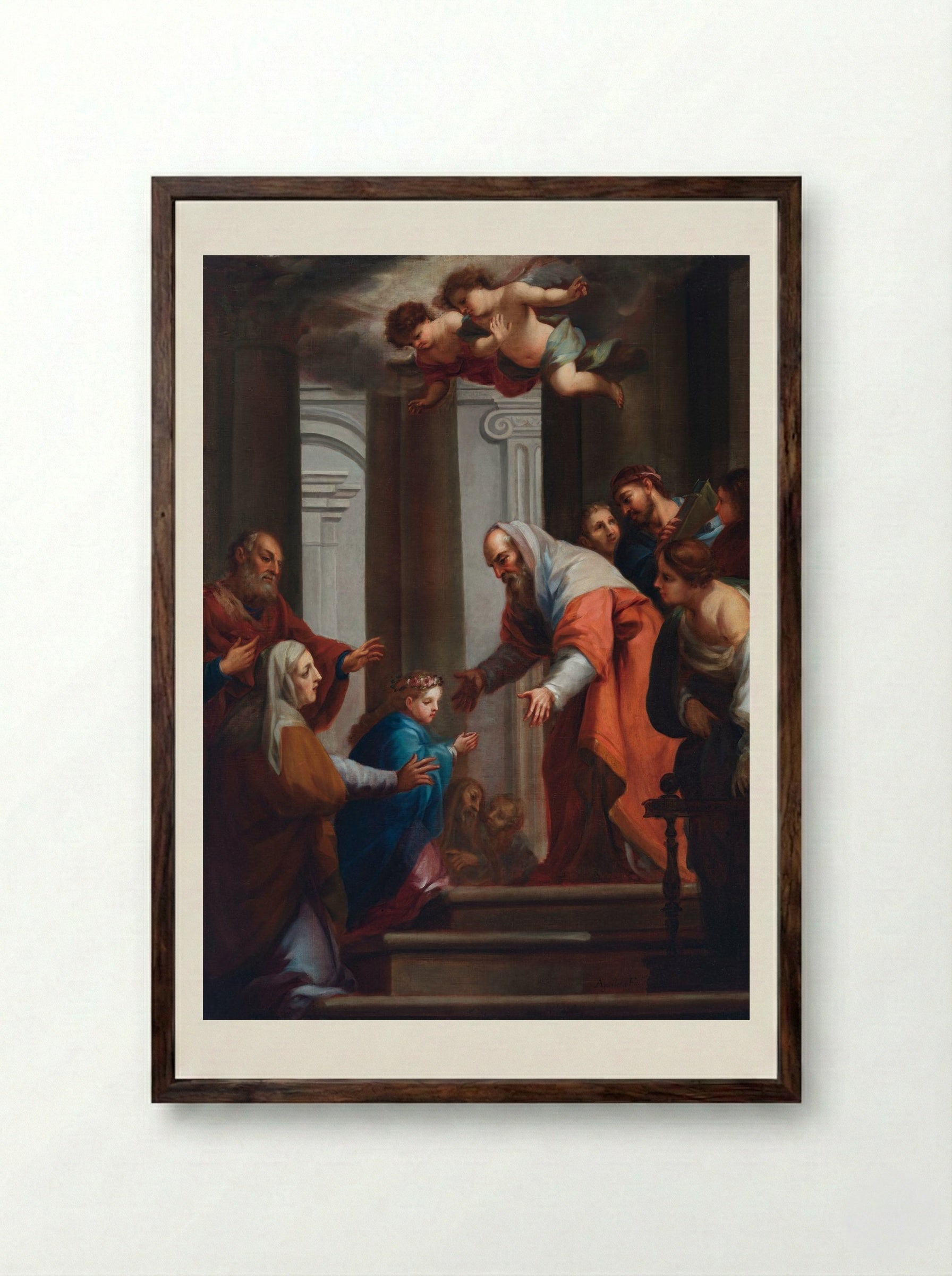 The Presentation of the Virgin in the Temple - Juan Francisco de Aguilera - Framed Print Dark Wood