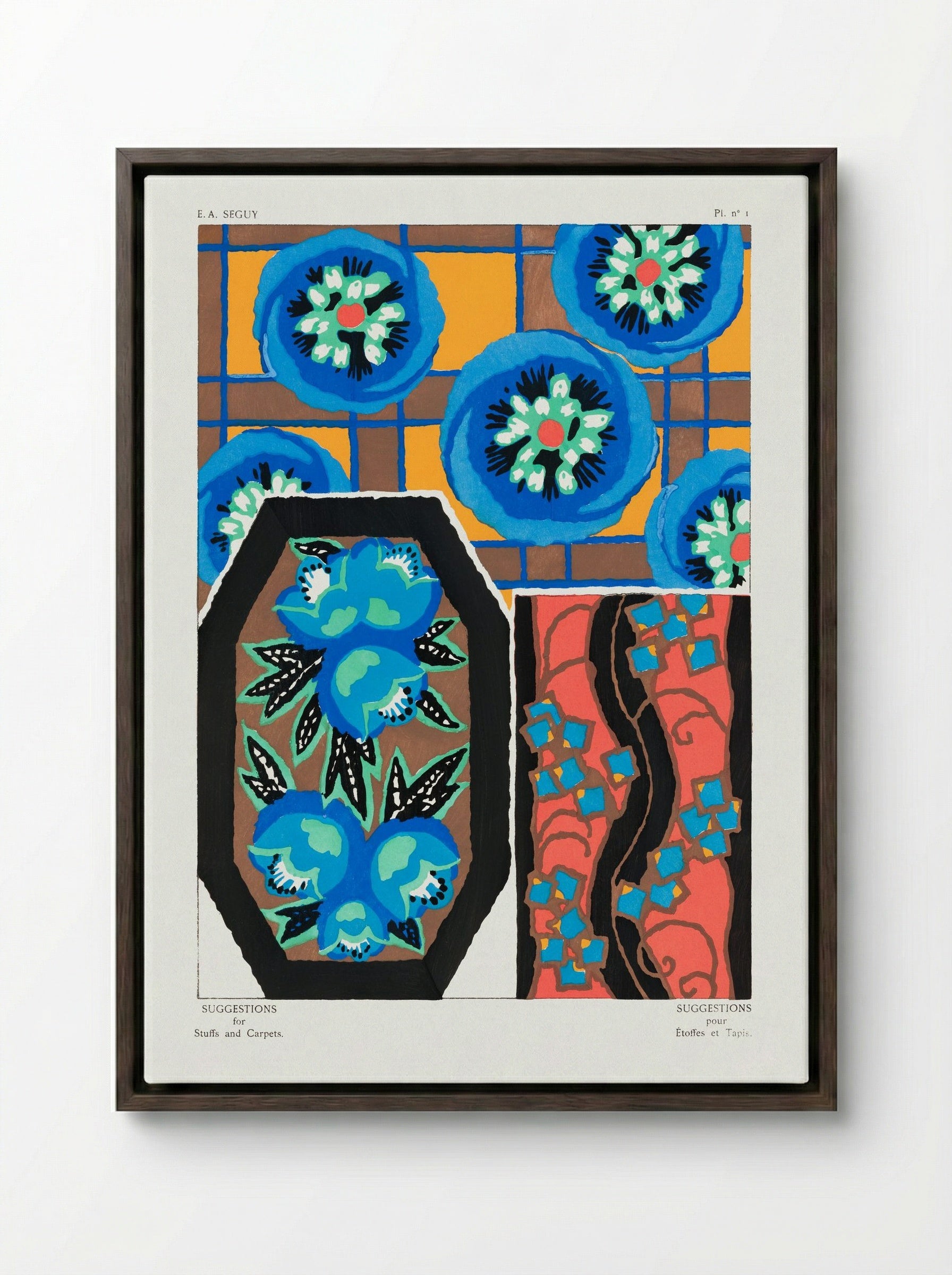 Suggestions for Stuffs and Carpets, Plate 1 - Émile-Allain Séguy - Framed Canvas Dark Wood