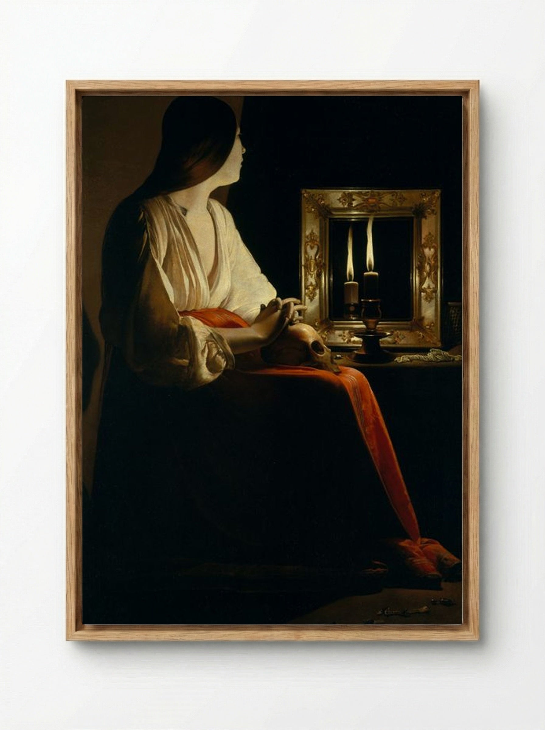 The Penitent Magdalen - Georges de La Tour - Framed Canvas Wood
