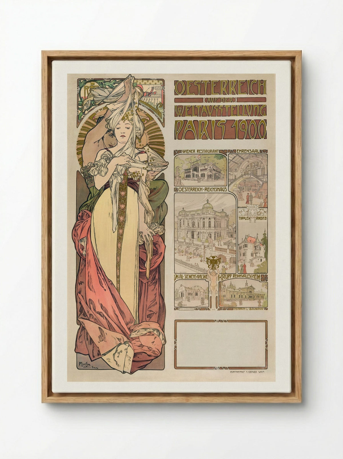 Austria at the Exposition Universelle, Paris 1900 - Alphonse Mucha - Framed Canvas Wood