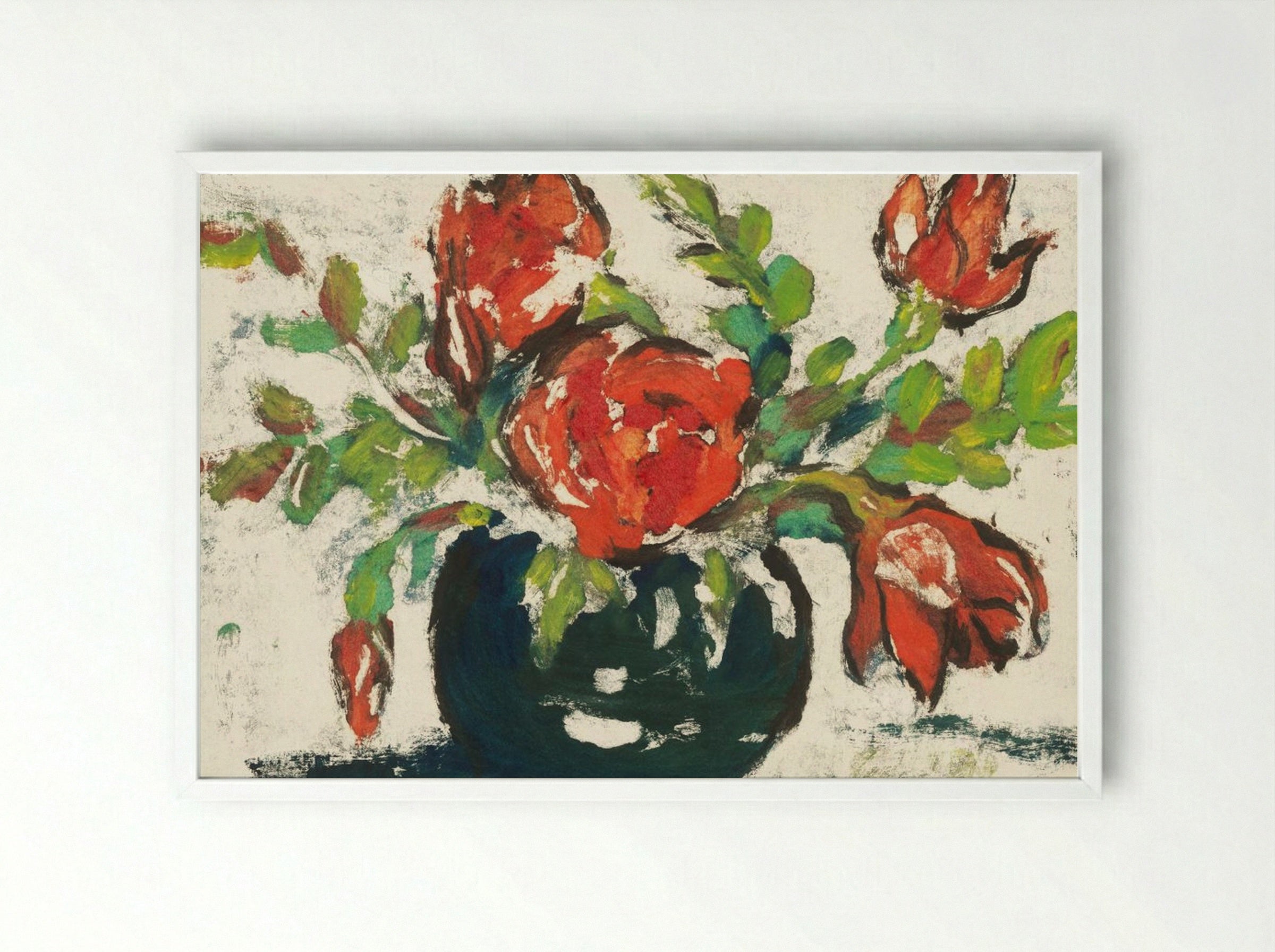 Bouquet in Flower Vase - Karl Hofer - Framed Print White