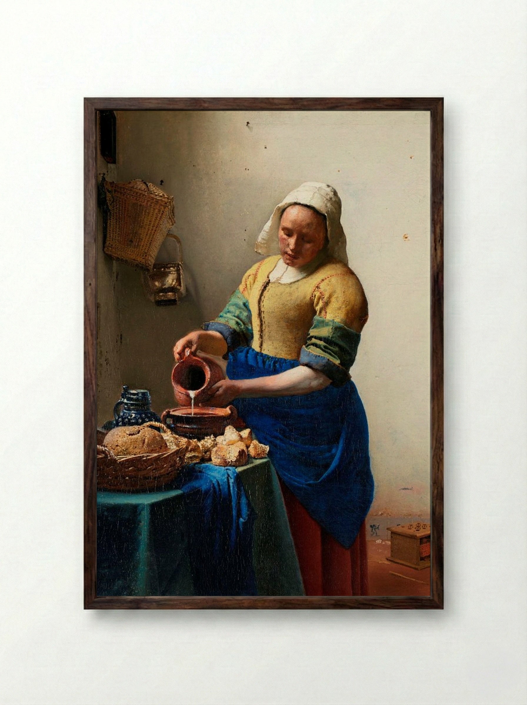The Milkmaid - Johannes Vermeer - Framed Print Dark Wood