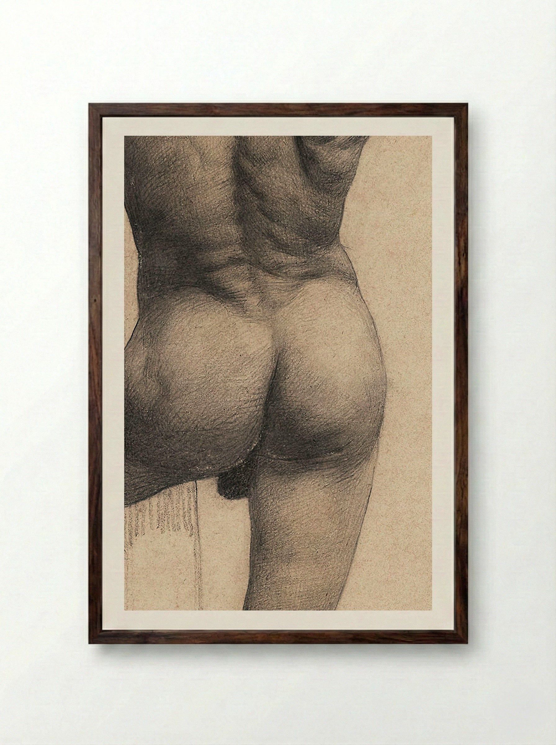 Male Nude with Left Foot on a Pedestal - Gustav Klimt - Framed Print Dark Wood