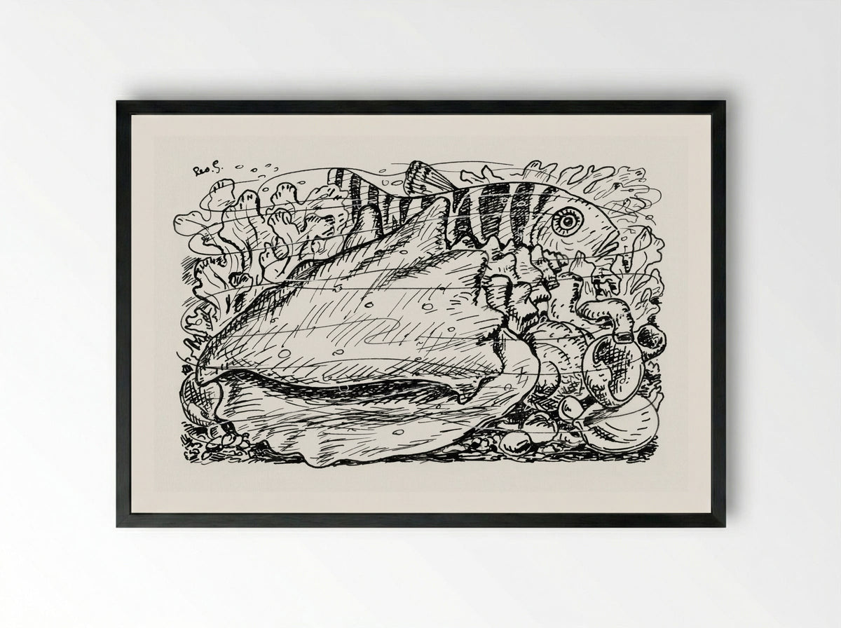 Fish and Shell in the Water - Leo Gestel - Framed Print Black