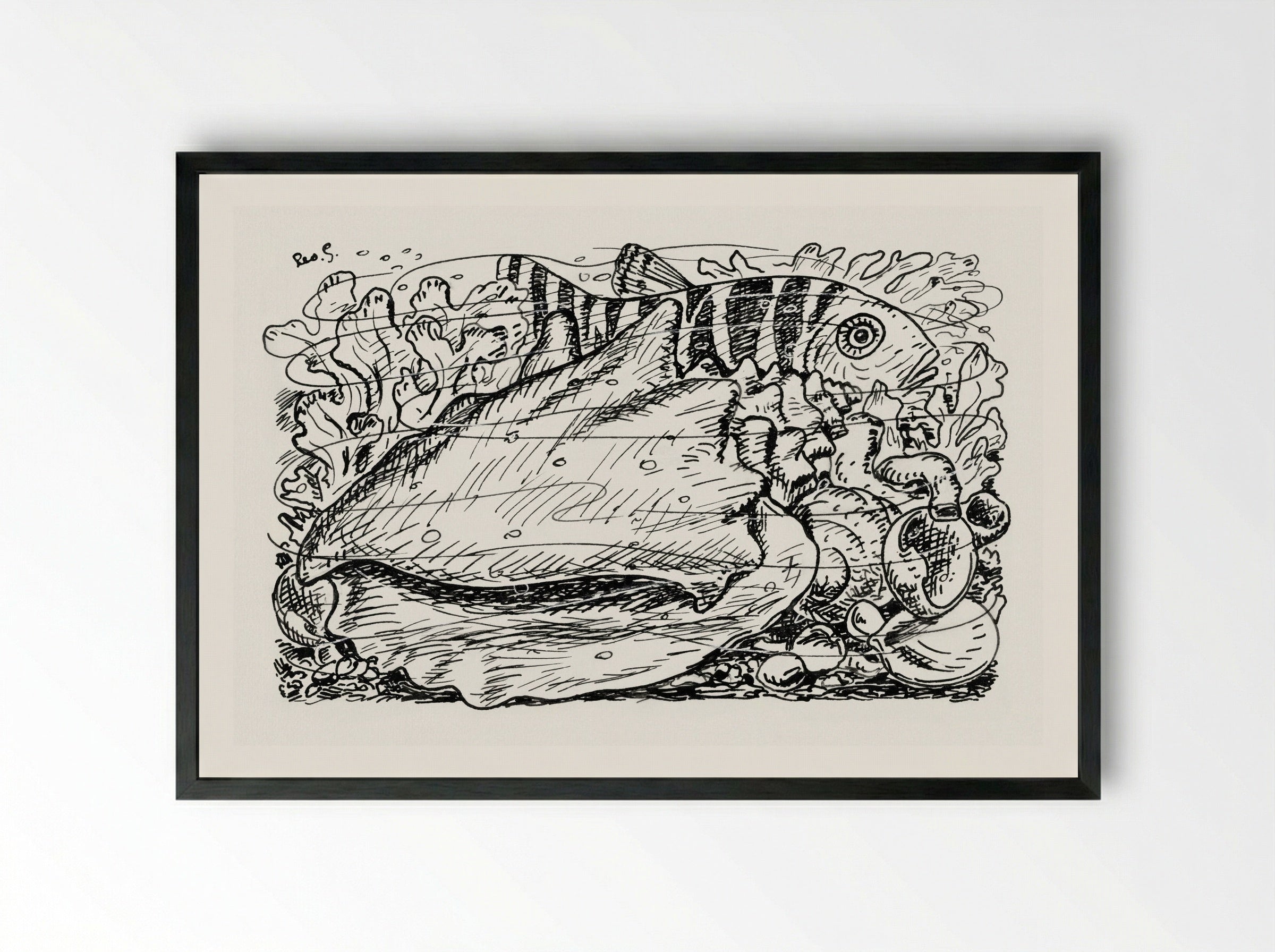 Fish and Shell in the Water - Leo Gestel - Framed Print Black