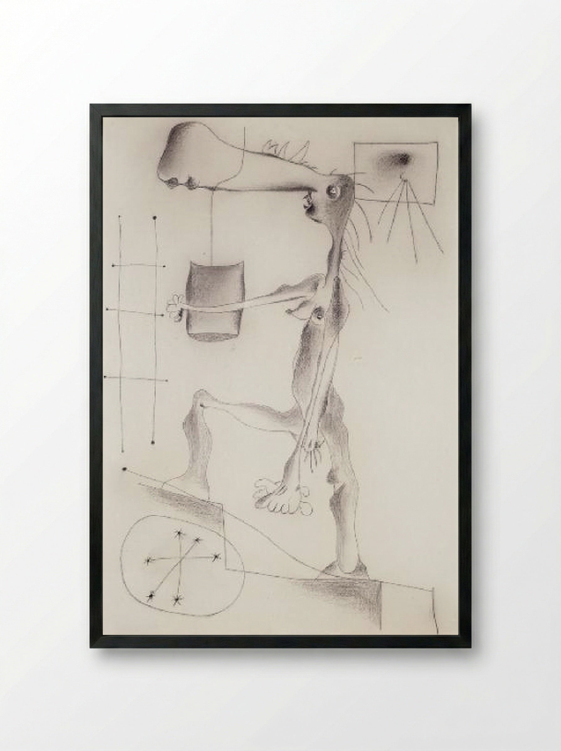 Naked Woman Climbing a Staircase - Joan Miró - Framed Print Black
