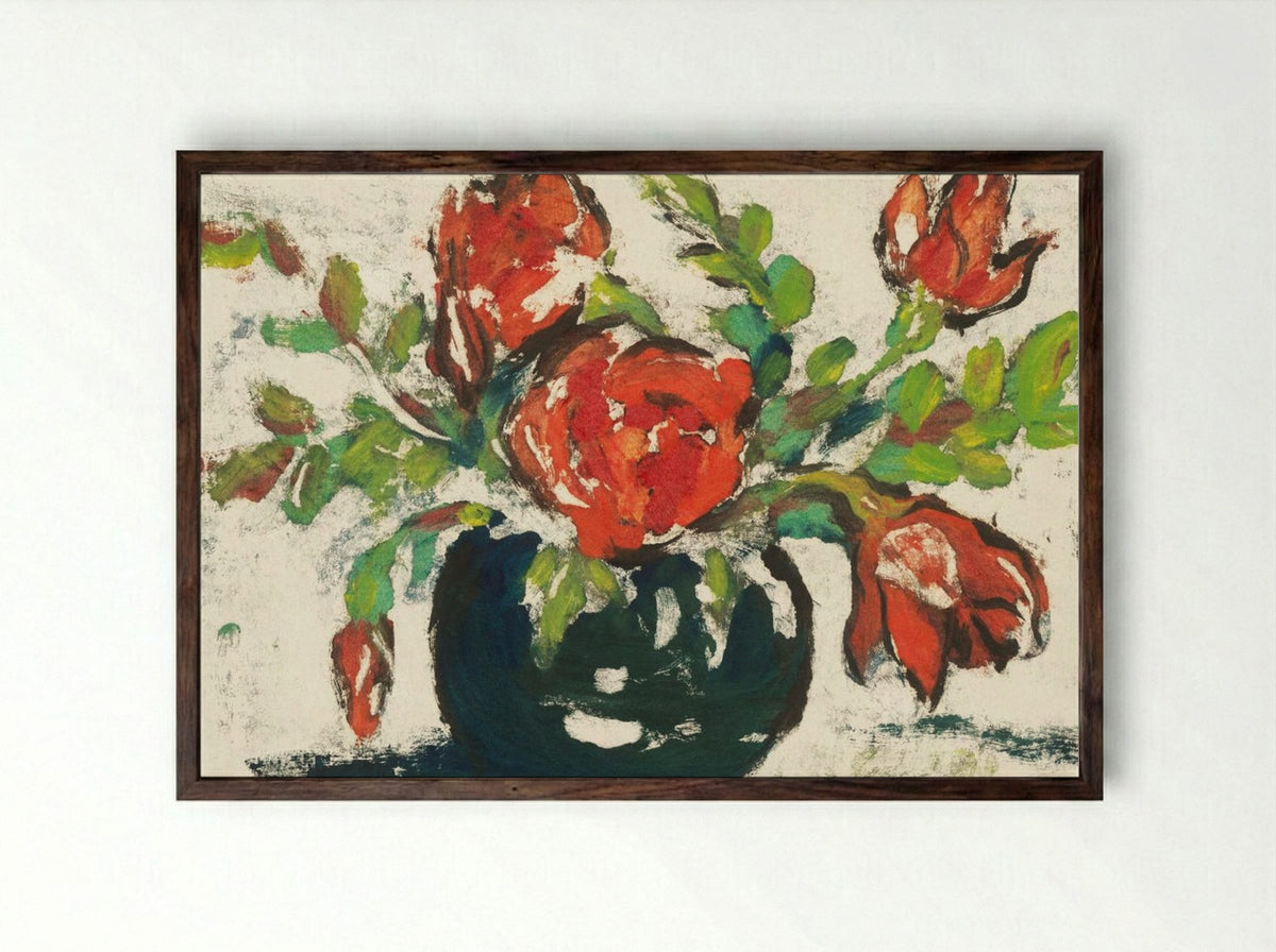 Bouquet in Flower Vase - Karl Hofer - Framed Print Dark Wood
