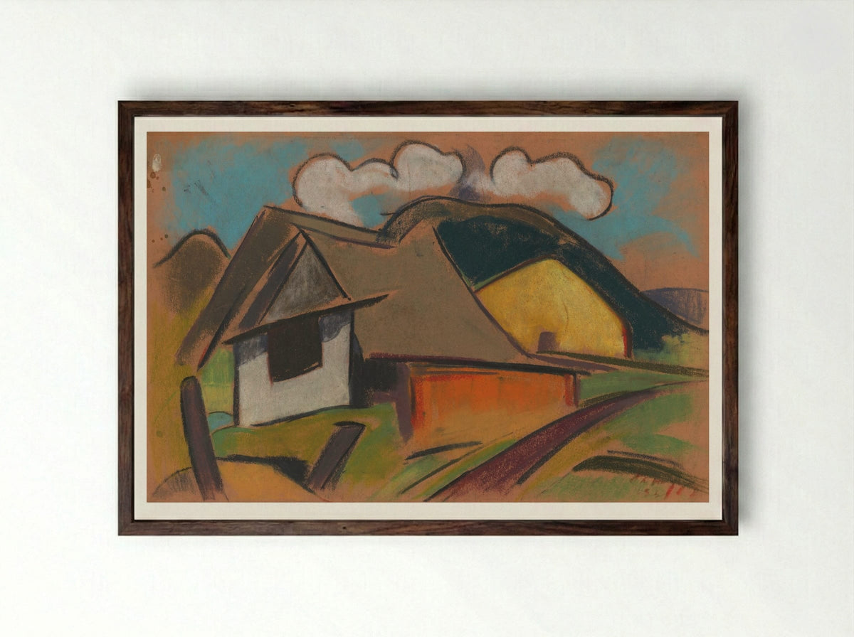 Cottages in the Mountains - Zolo Palugyay - Framed Print Dark Wood