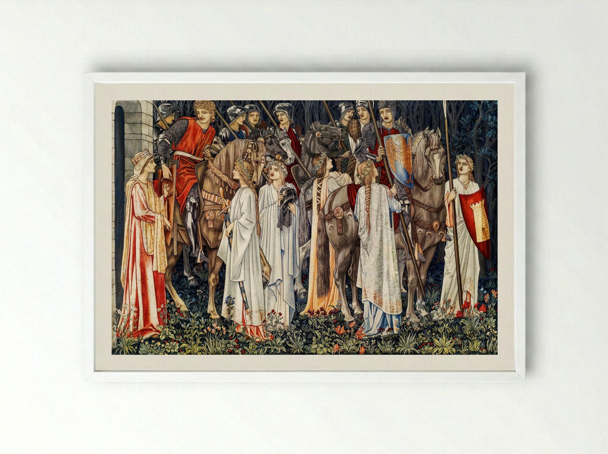 The Arming and Departure of the Knights - William Morris - Framed Print White