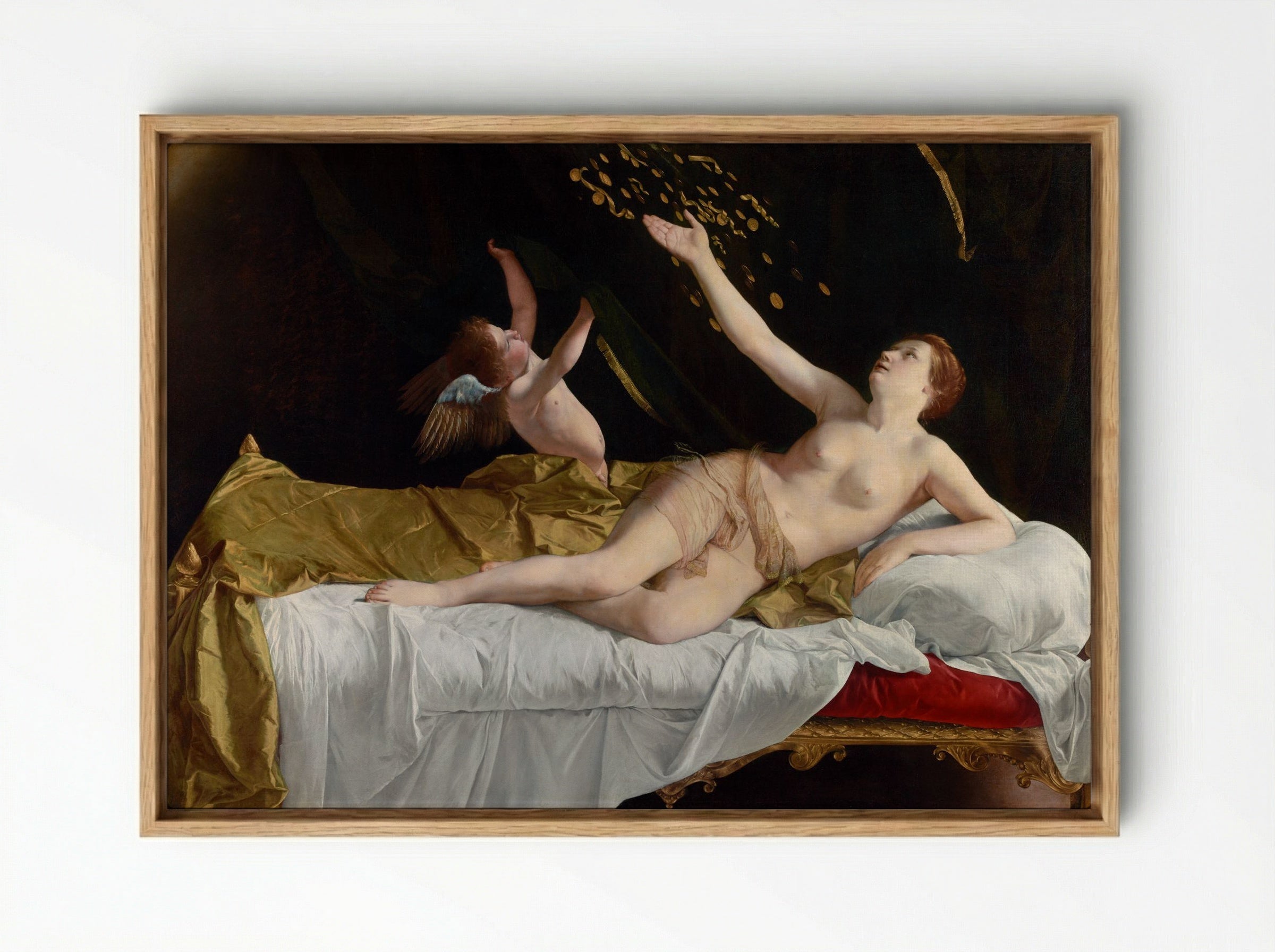 Danaë and the Shower of Gold - Orazio Gentileschi - Framed Canvas Wood